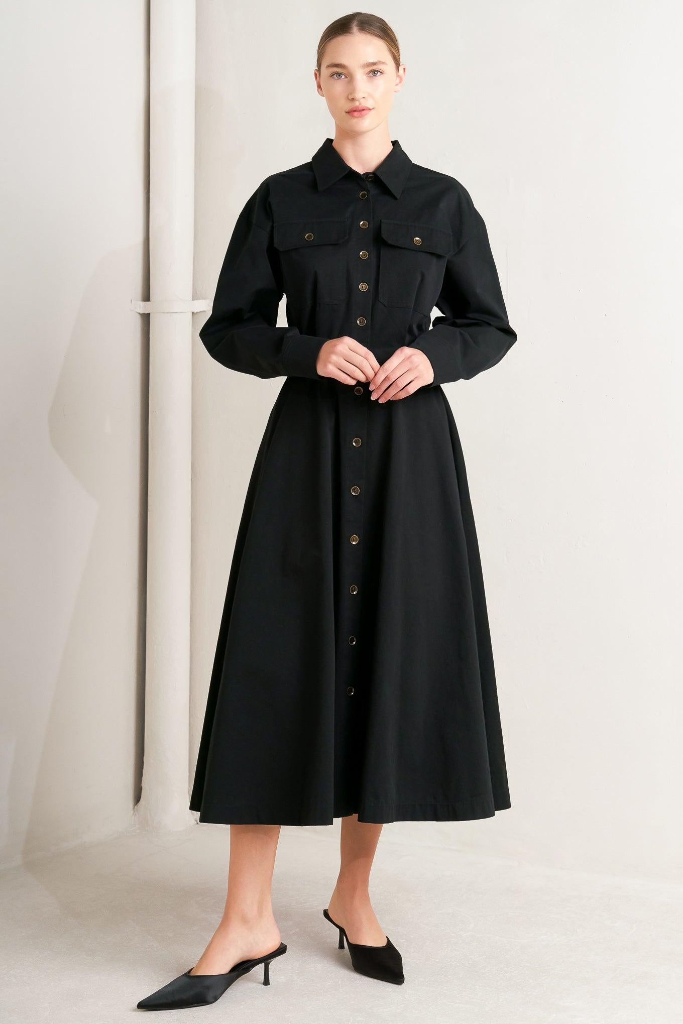 CHARMING DECISION WOVEN MIDI DRESS.