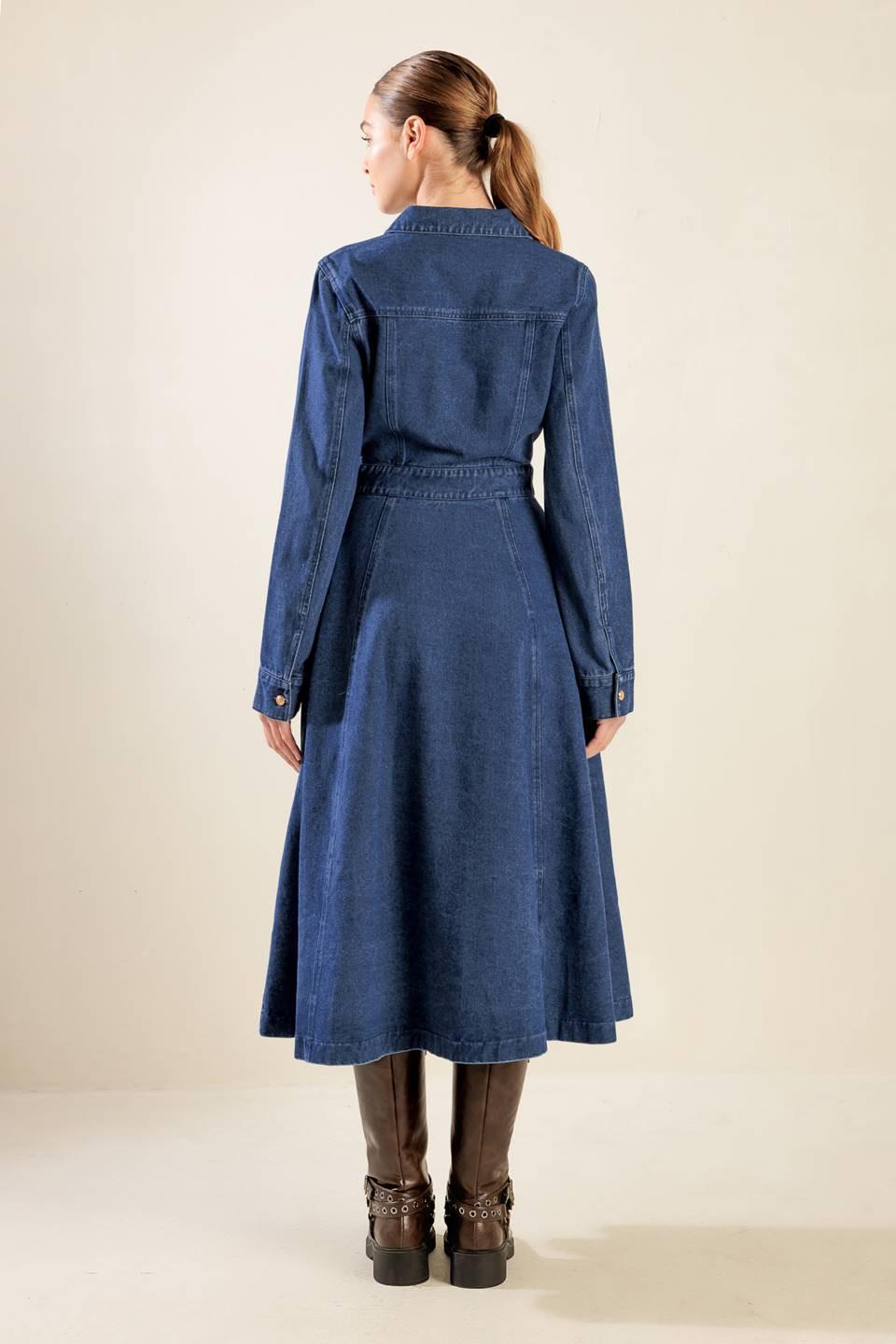 DRIFTING THOUGHTS DENIM MIDI DRESS.