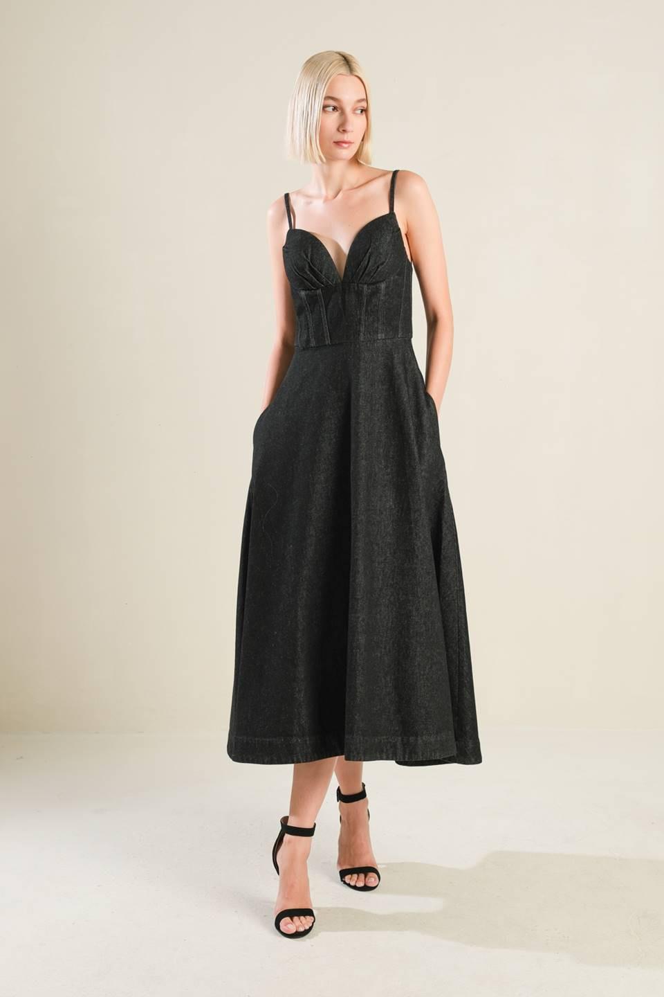 YOU ARE MY SUNSHINE DENIM MIDI DRESS.