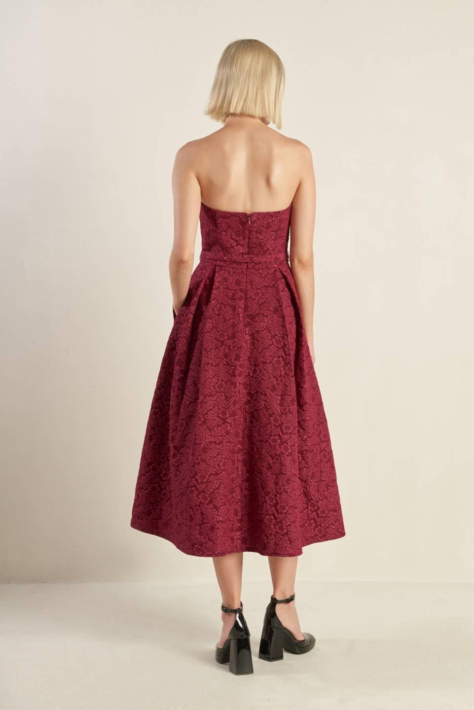 GLORIOUS SHINE WOVEN MIDI DRESS.
