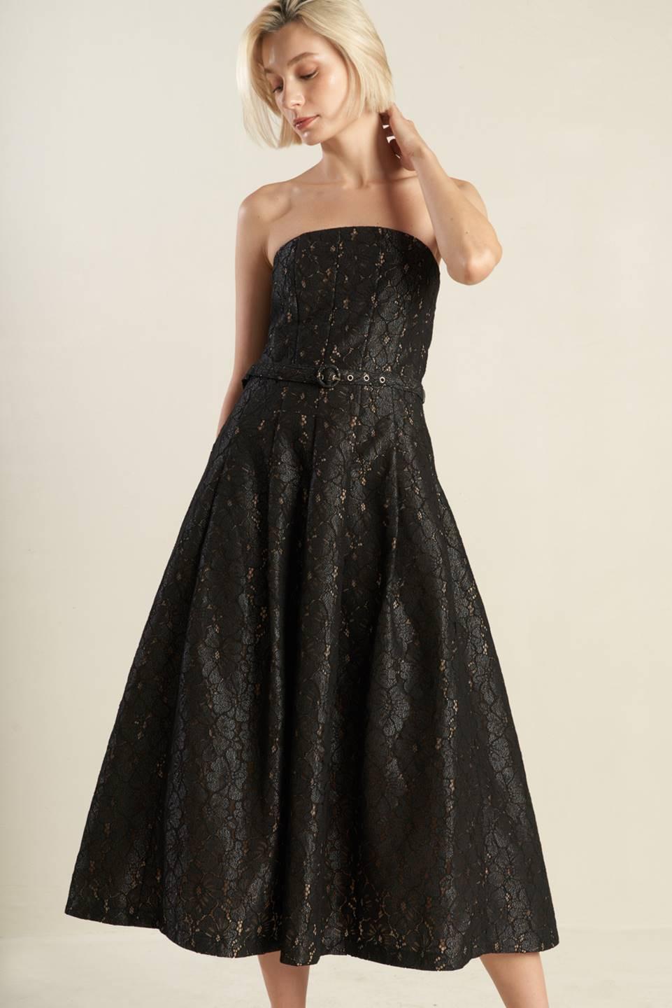 THE TRUTH IS WOVEN LACE MIDI DRESS.