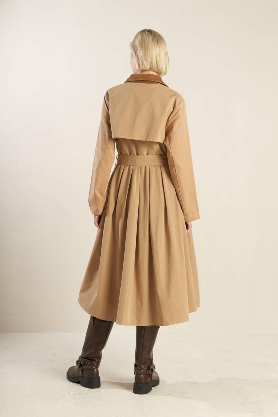 FALLING LEAVES WOVEN MIDI TRENCH COAT.
