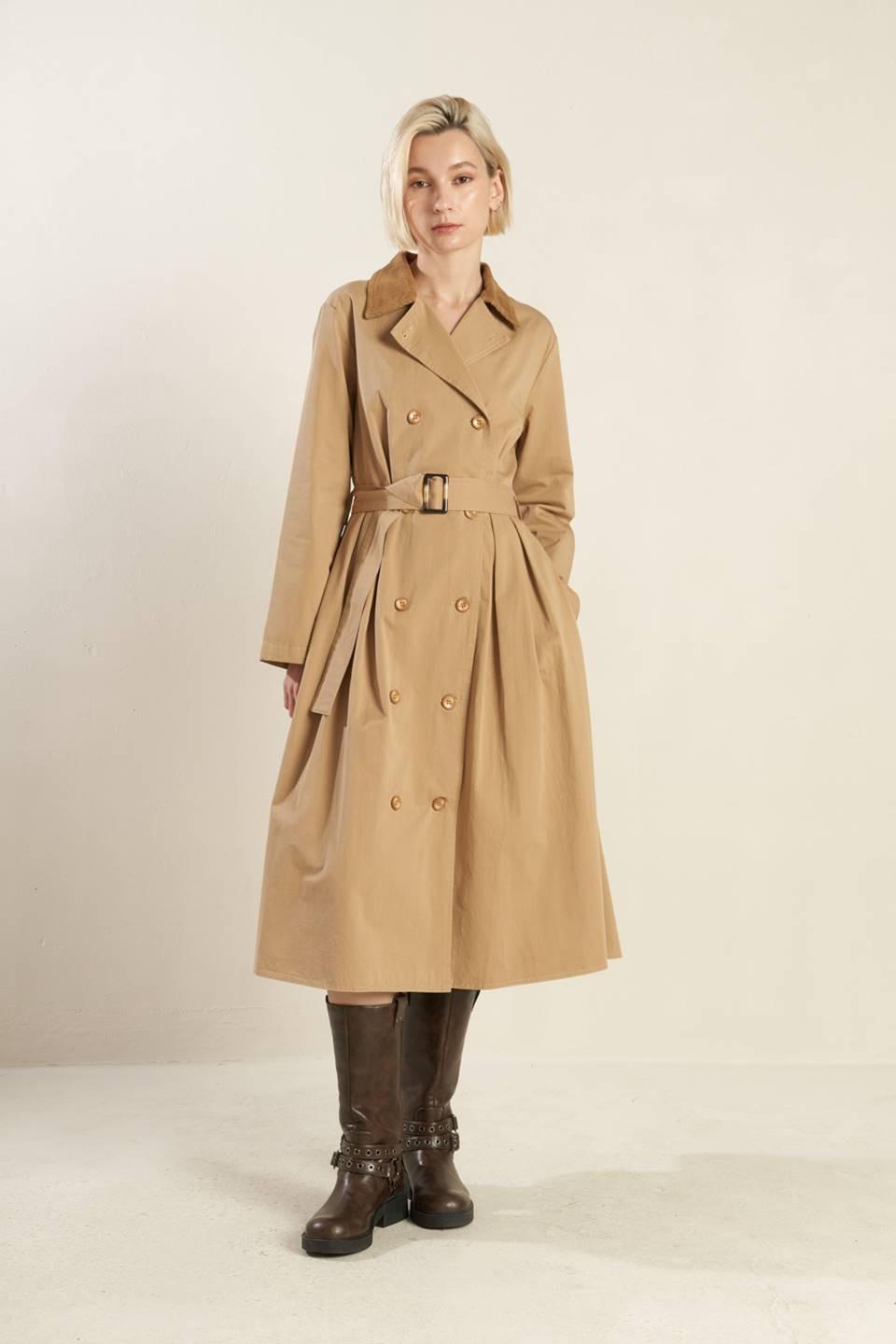 FALLING LEAVES WOVEN MIDI TRENCH COAT.