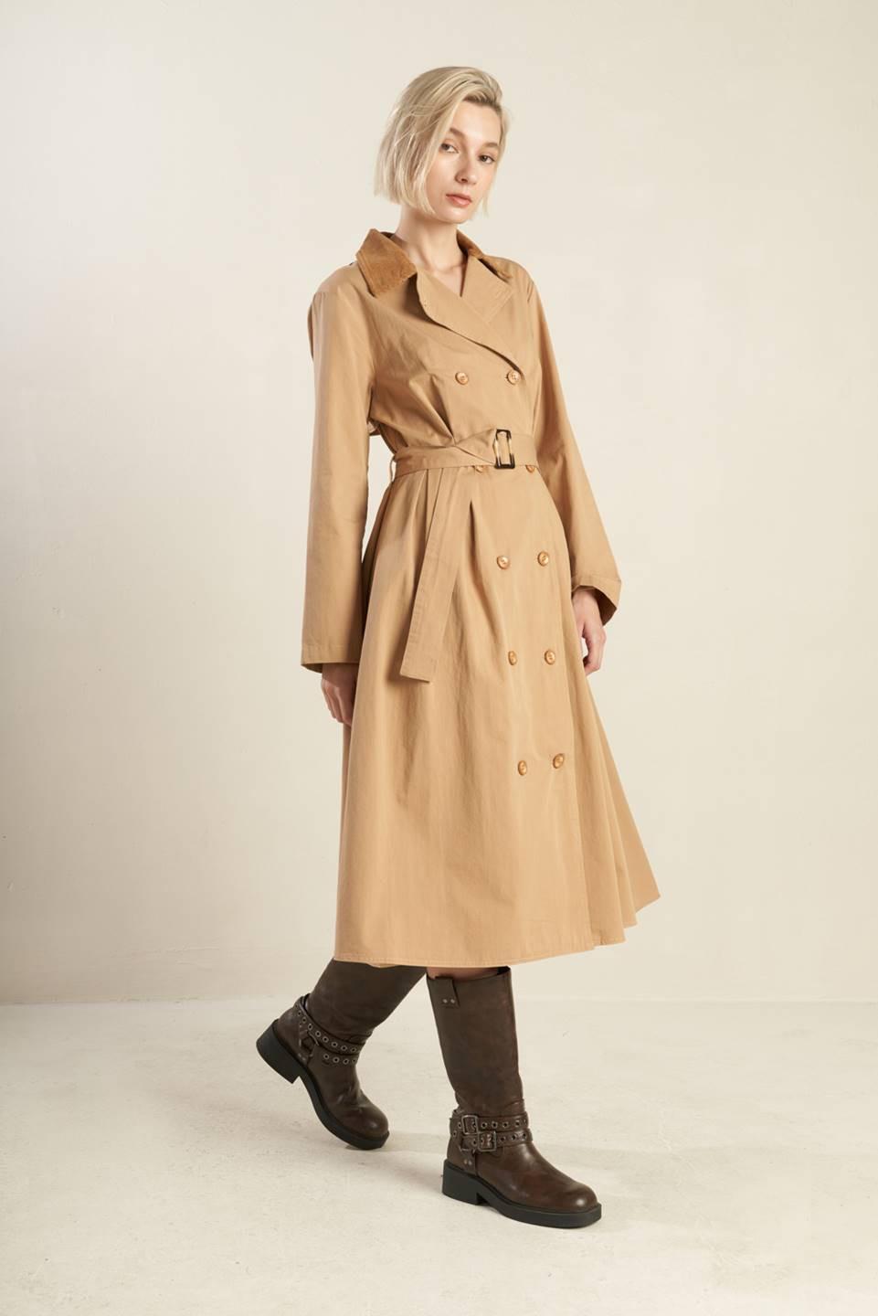 FALLING LEAVES WOVEN MIDI TRENCH COAT.