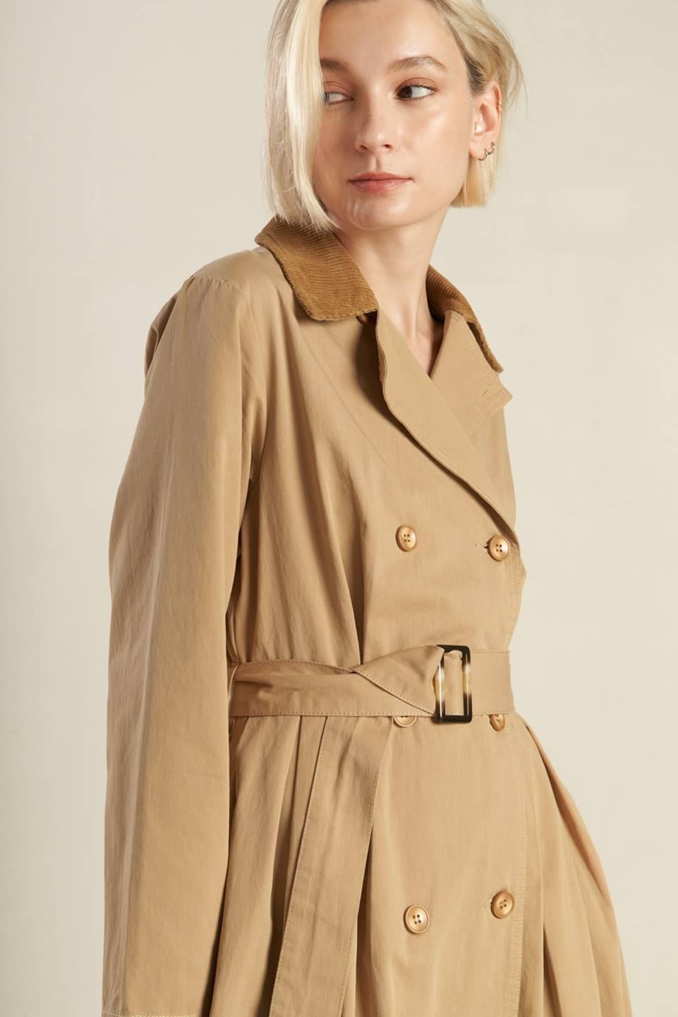 FALLING LEAVES WOVEN MIDI TRENCH COAT.
