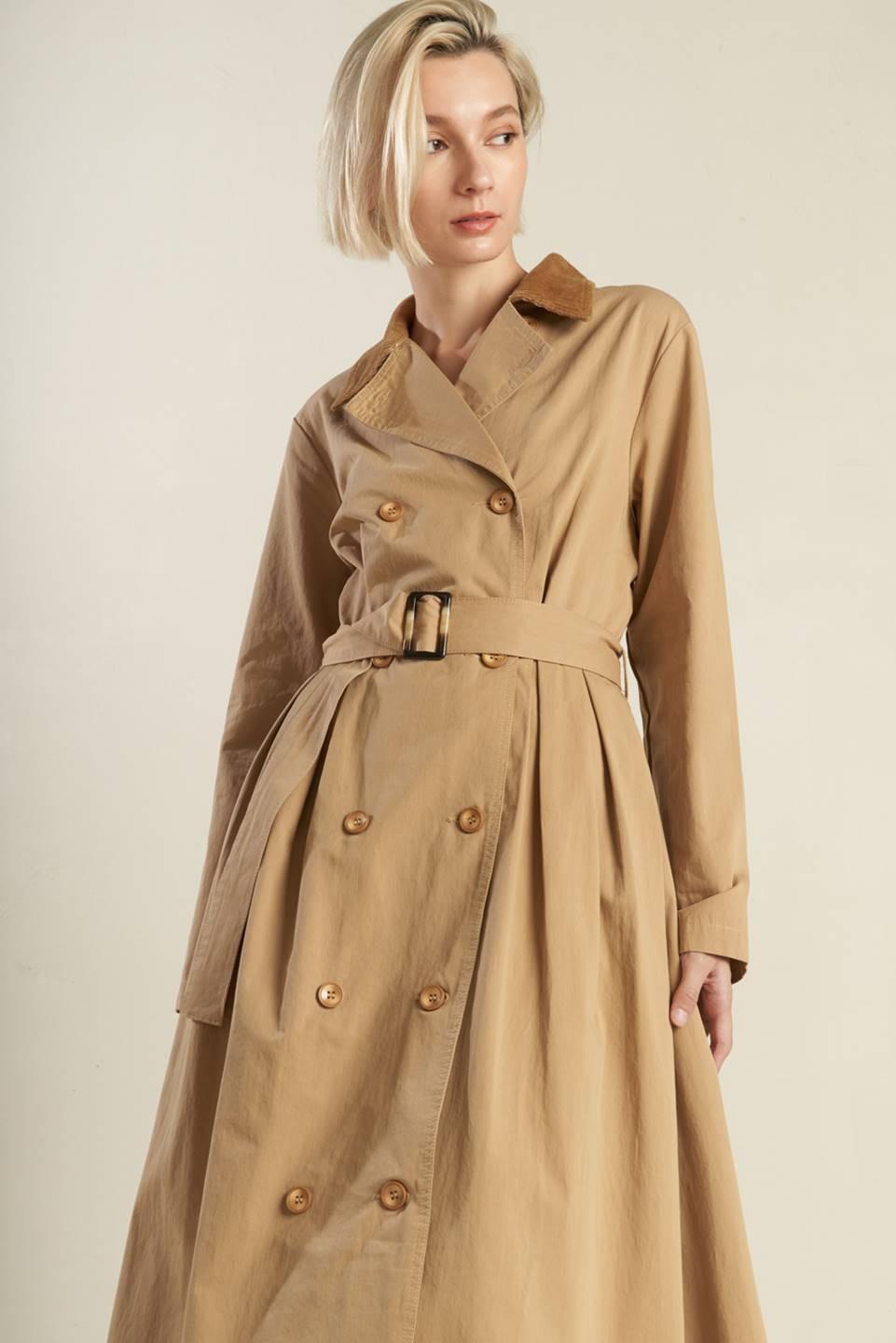 FALLING LEAVES WOVEN MIDI TRENCH COAT.