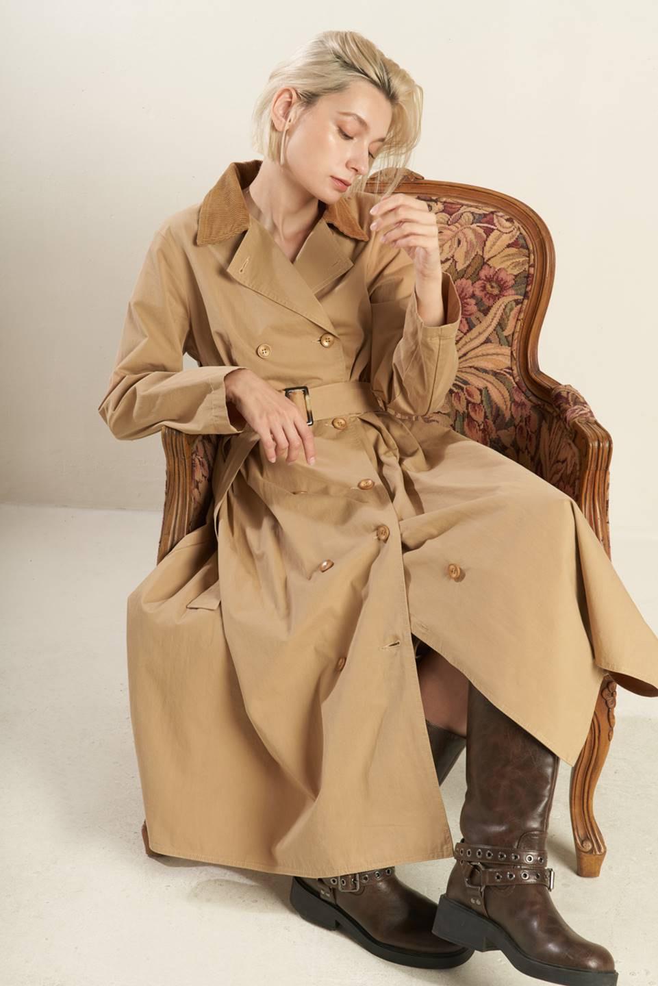 FALLING LEAVES WOVEN MIDI TRENCH COAT.