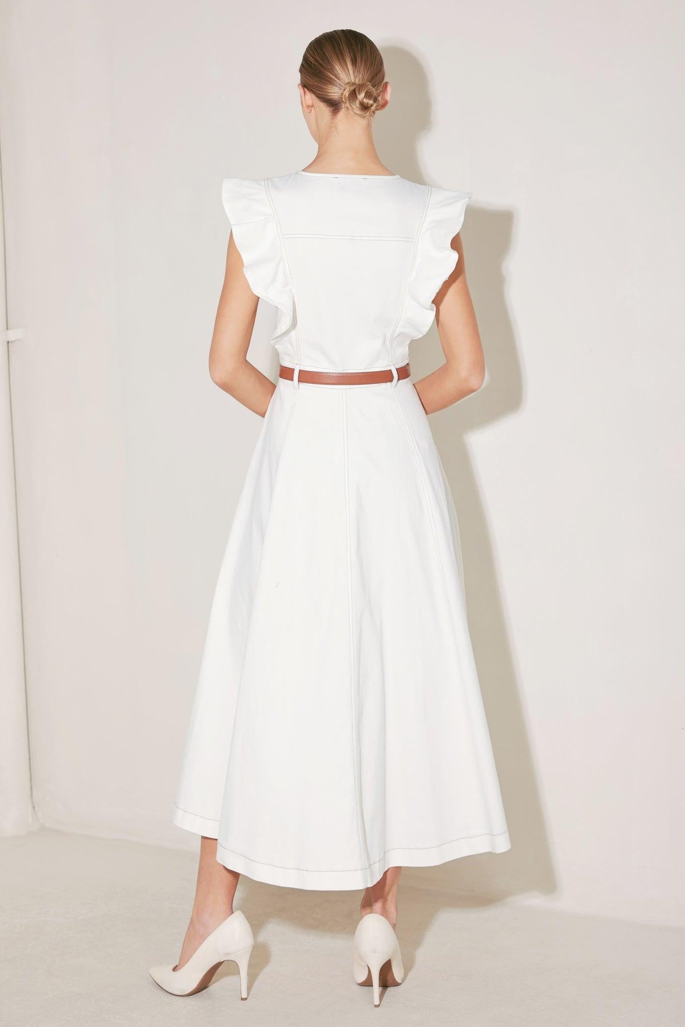 SOFT POWER STORY WOVEN MIDI DRESS.