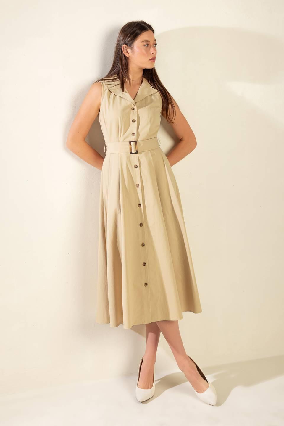 IDEAL APPROACH WOVEN MIDI DRESS.