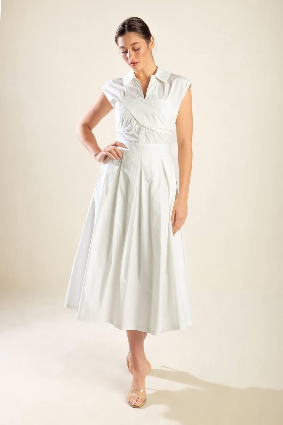 DREAMY IMPRESSION WOVEN MIDI DRESS.