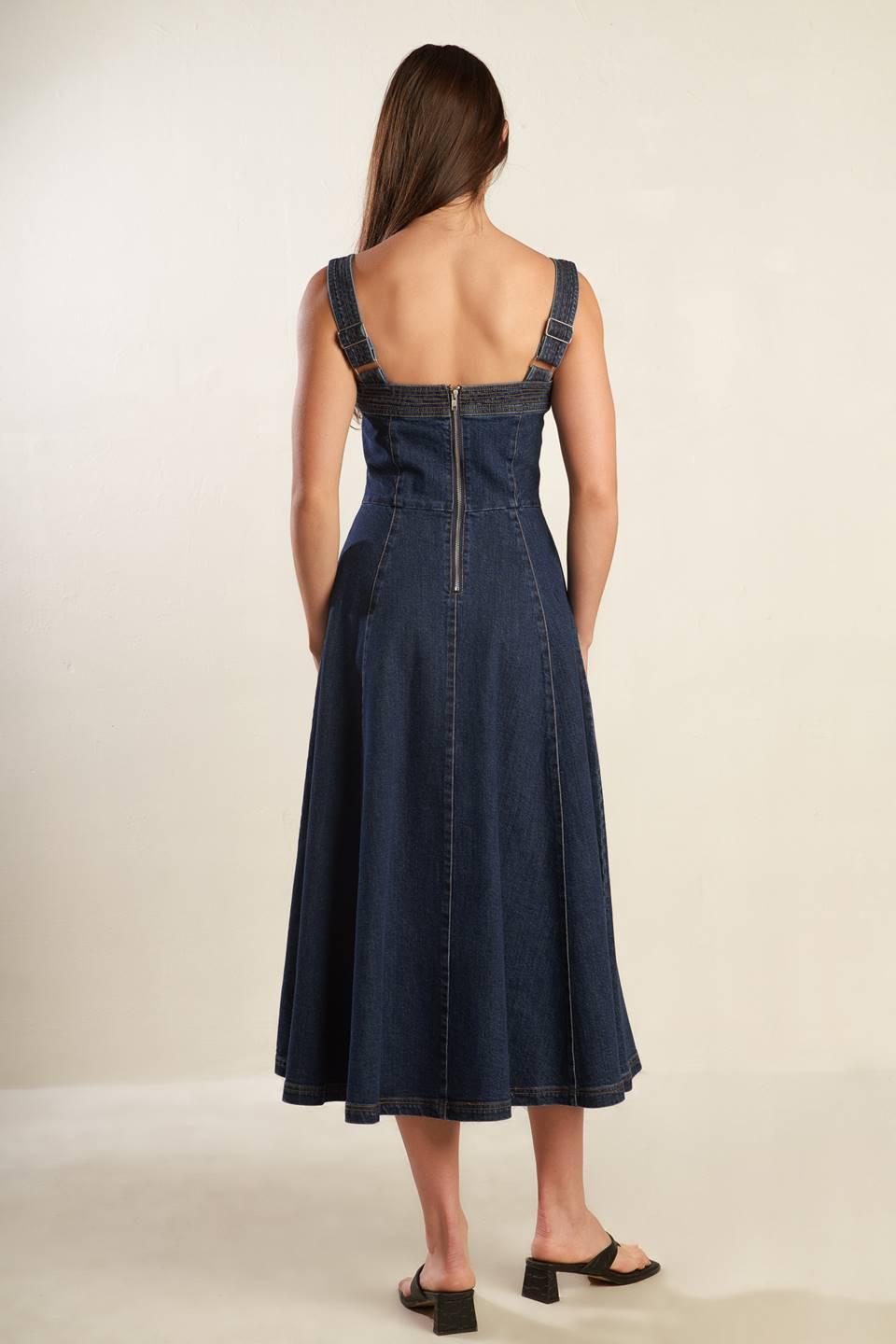 knee length dresses for ladies Denim Midi Dress Blue Blue / Large