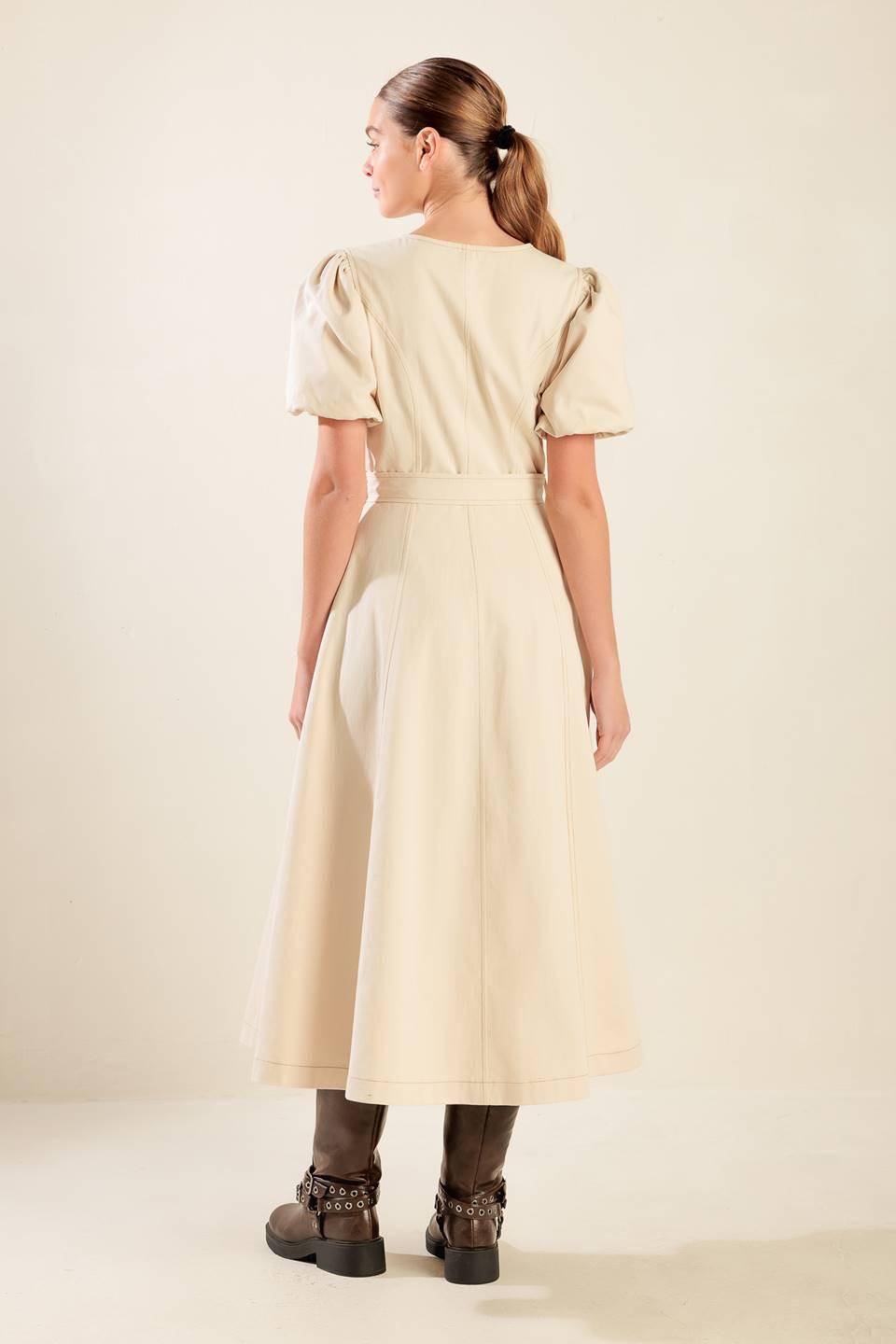 CAPTURED BY THE NIGHT TWILL MIDI DRESS.