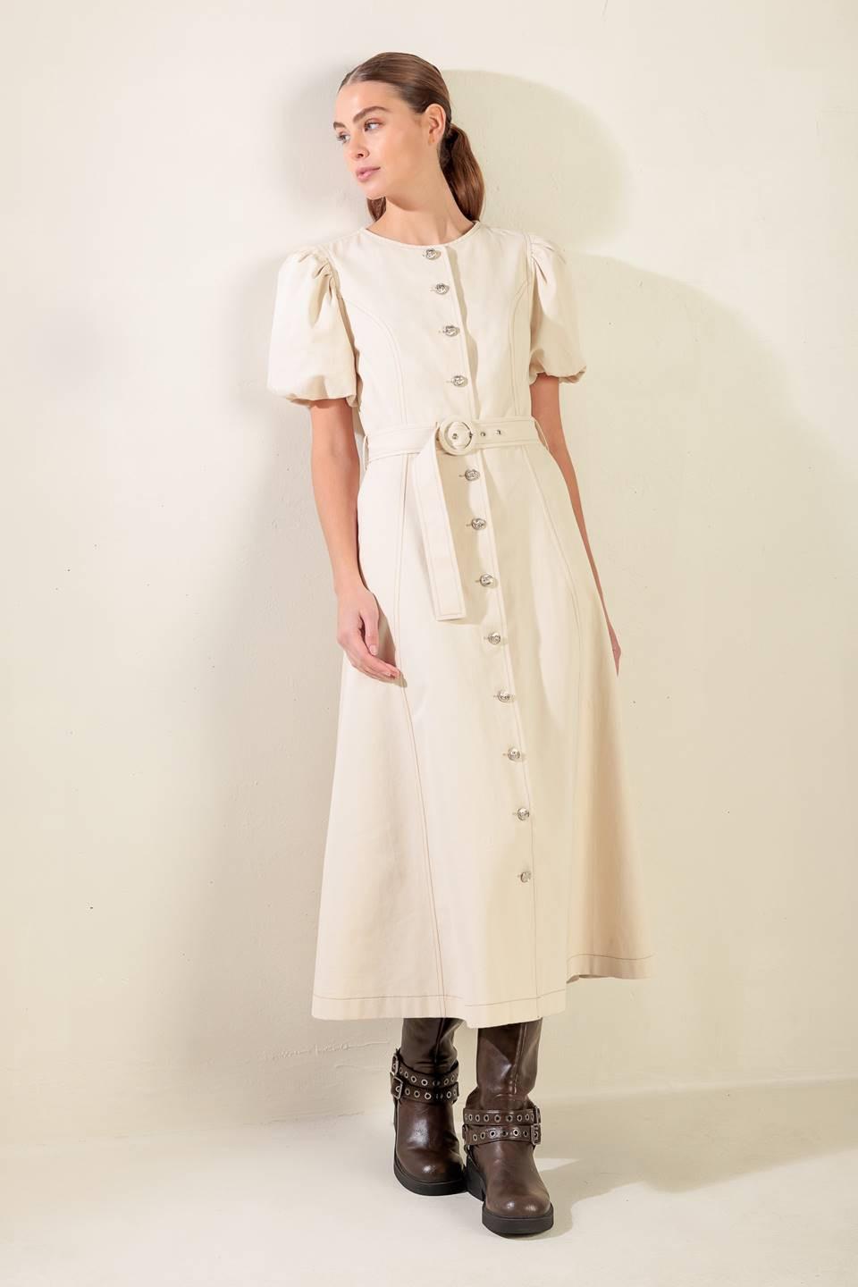 CAPTURED BY THE NIGHT TWILL MIDI DRESS.