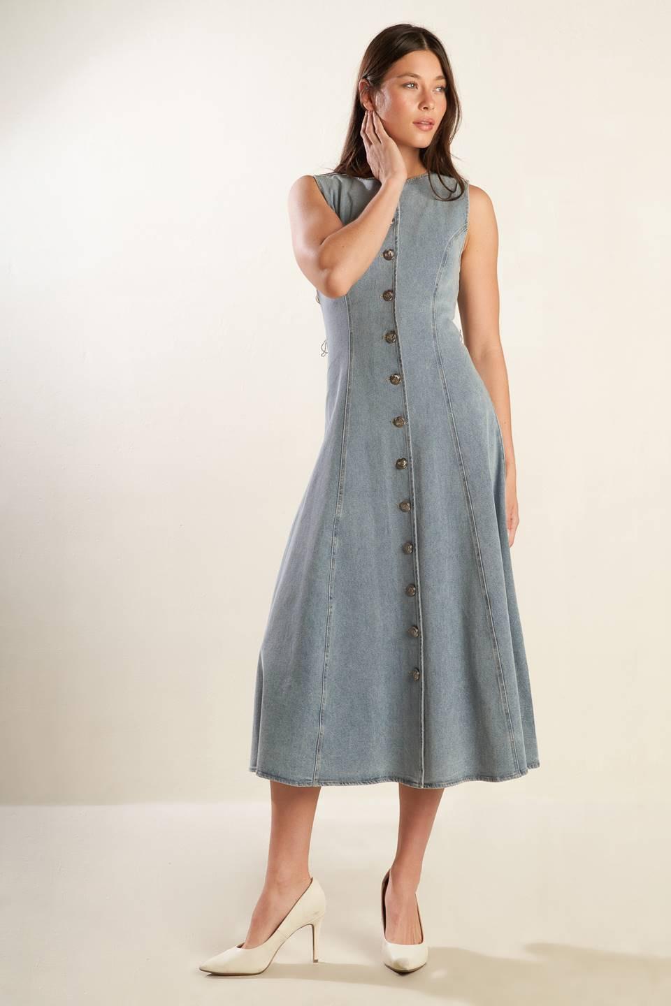 NAUTICAL & NICE DENIM MIDI DRESS.
