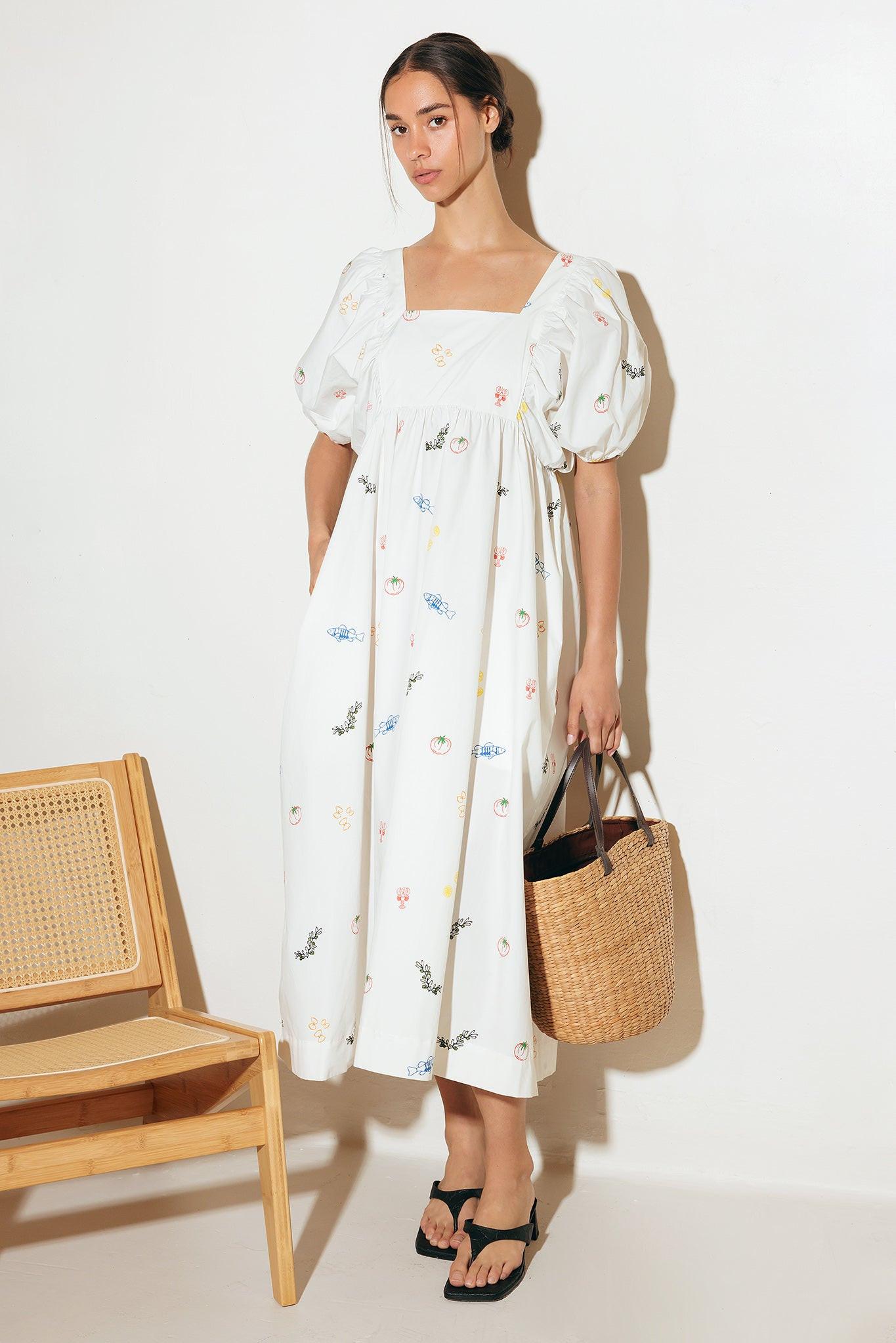 THE WORLD IS YOURS WOVEN MIDI DRESS.