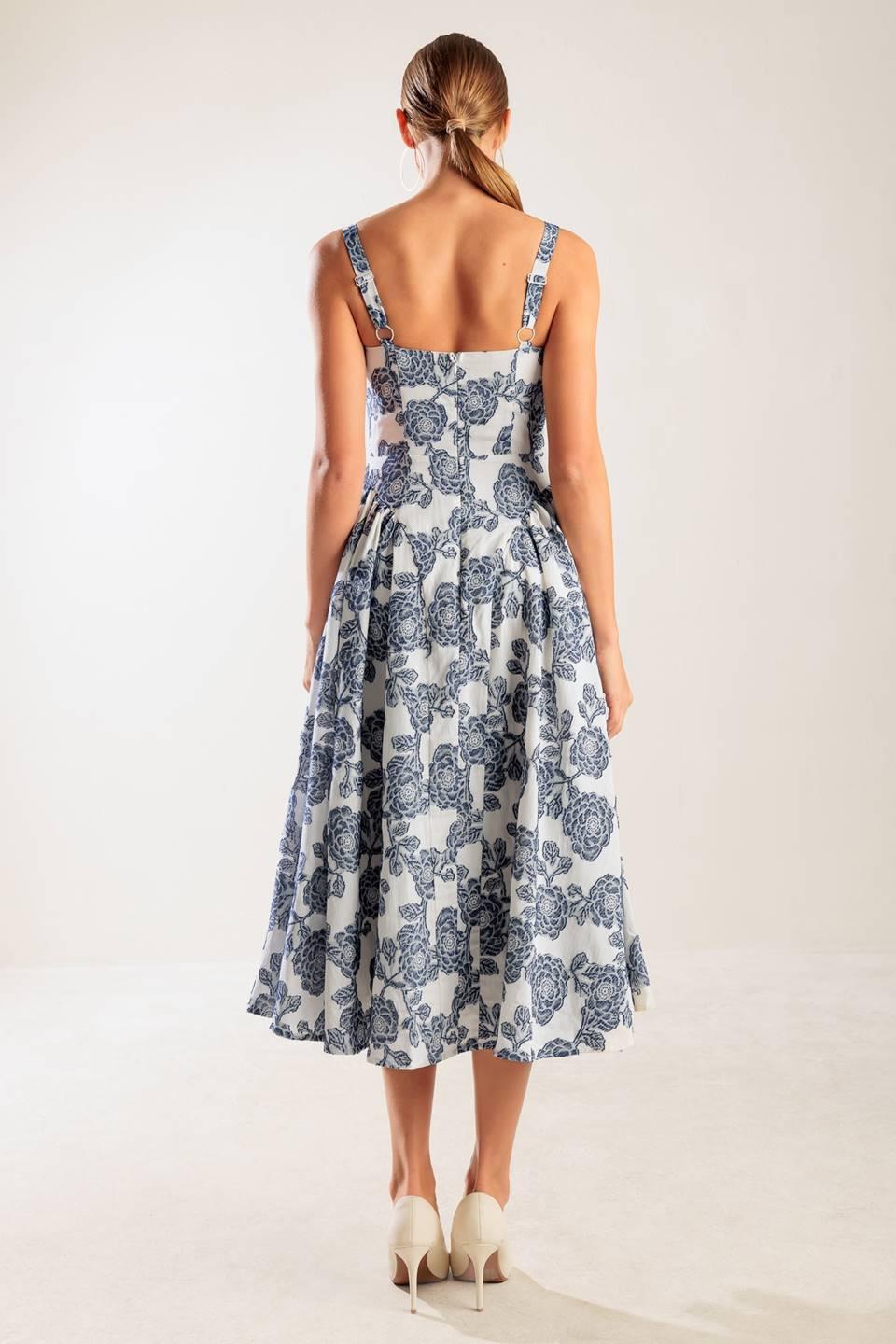 EXPLORING NEW INTERESTS WOVEN MIDI DRESS.
