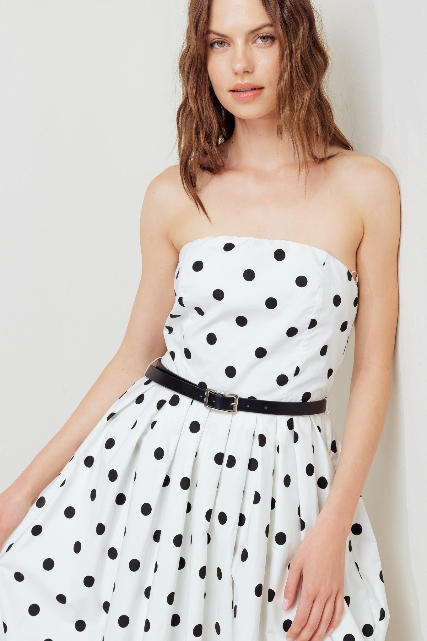 MONROE DOT WHITE WOVEN MIDI DRESS.