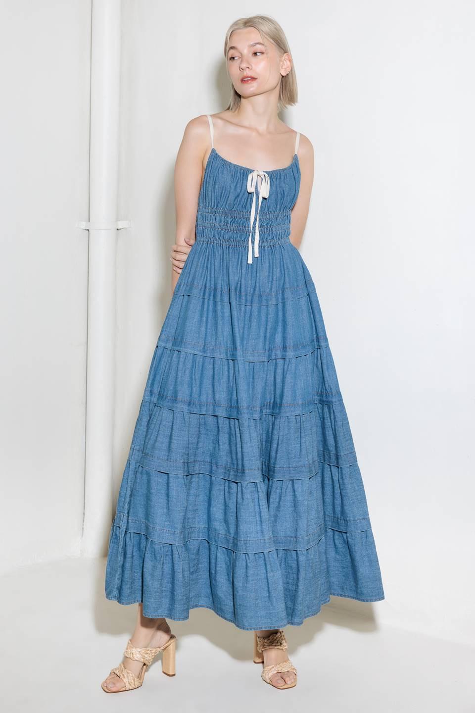 ETERNAL DESIRE DENIM MIDI DRESS.