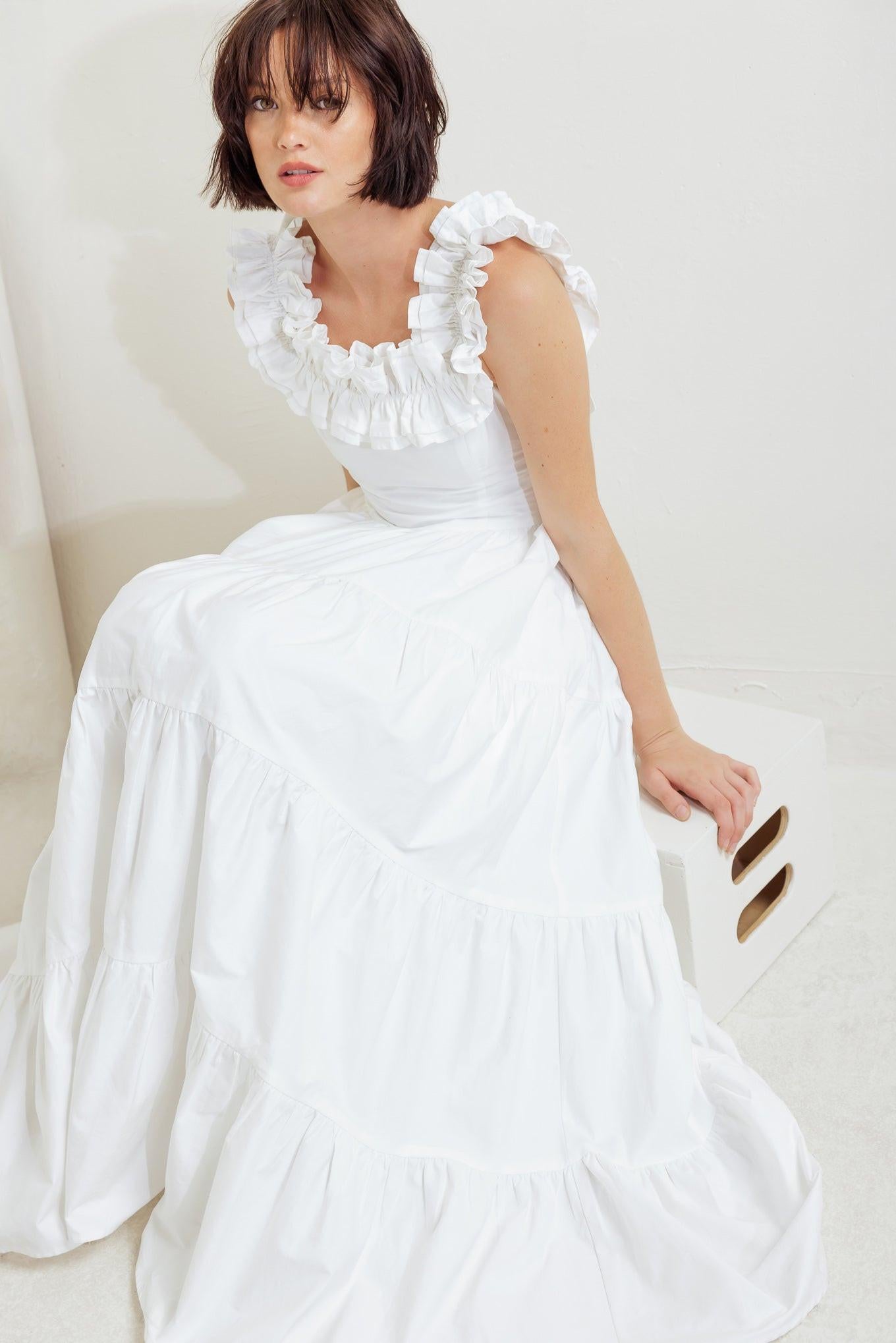 SWEETHEART TIERED ROMANCE WOVEN MIDI DRESS.
