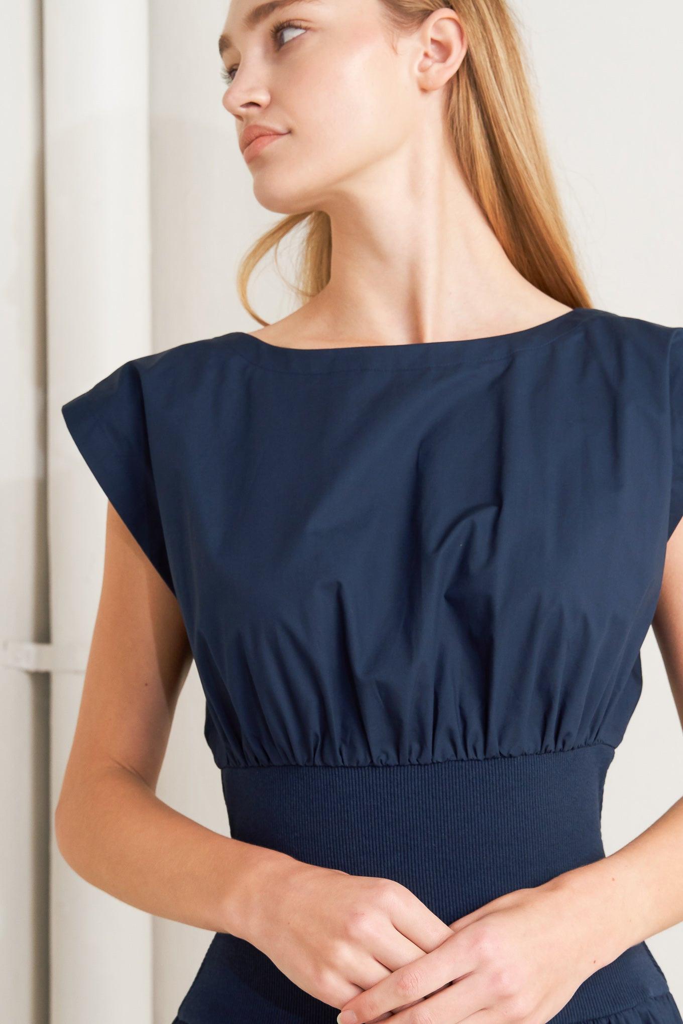 DREAMWEAVER ROMANTIC NAVY WOVEN MIDI DRESS.