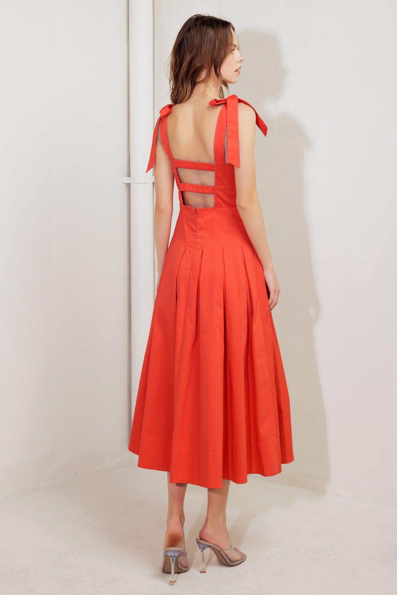 GENTLE SHADE WOVEN MIDI DRESS.