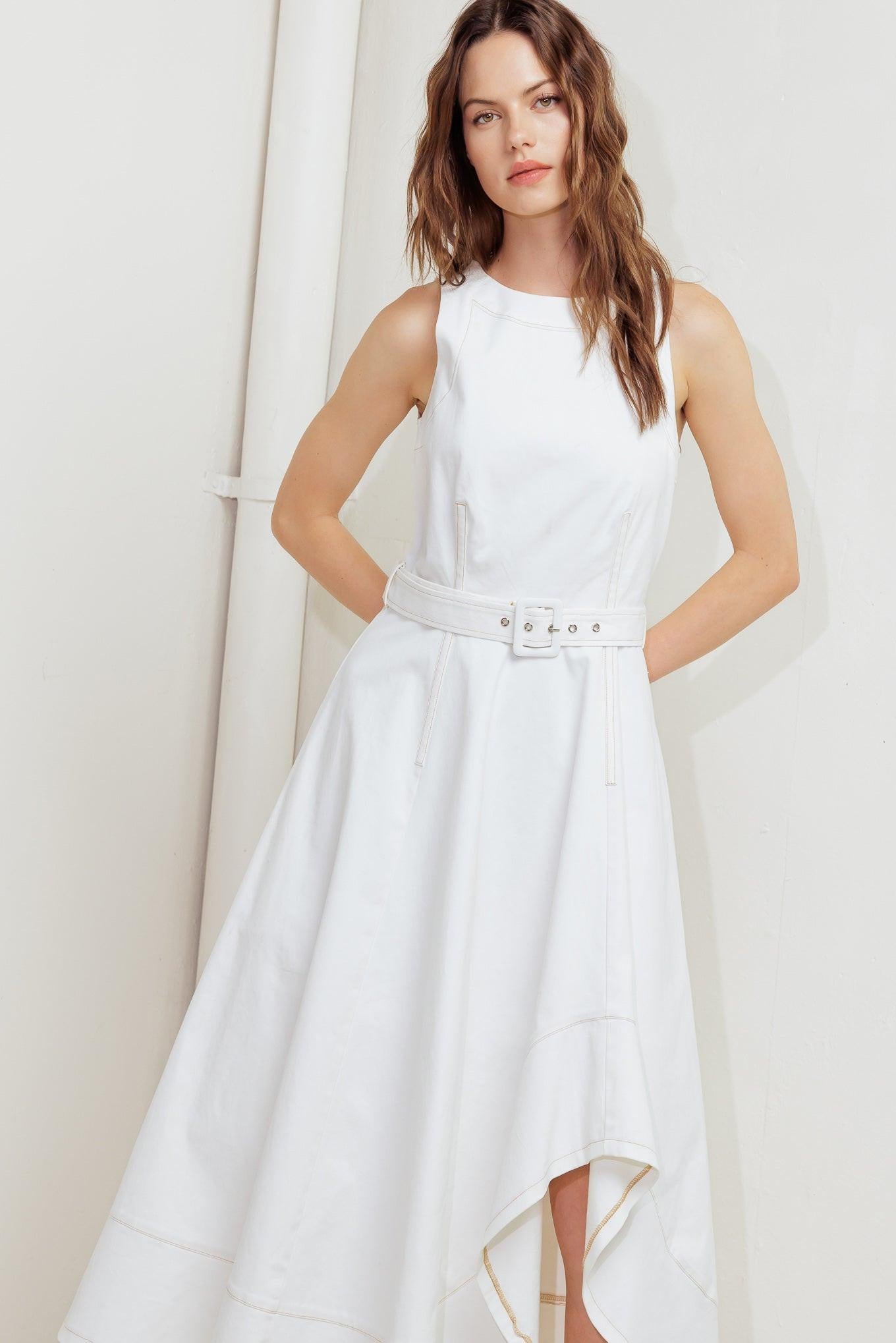 POET’S MUSE WOVEN MIDI DRESS.
