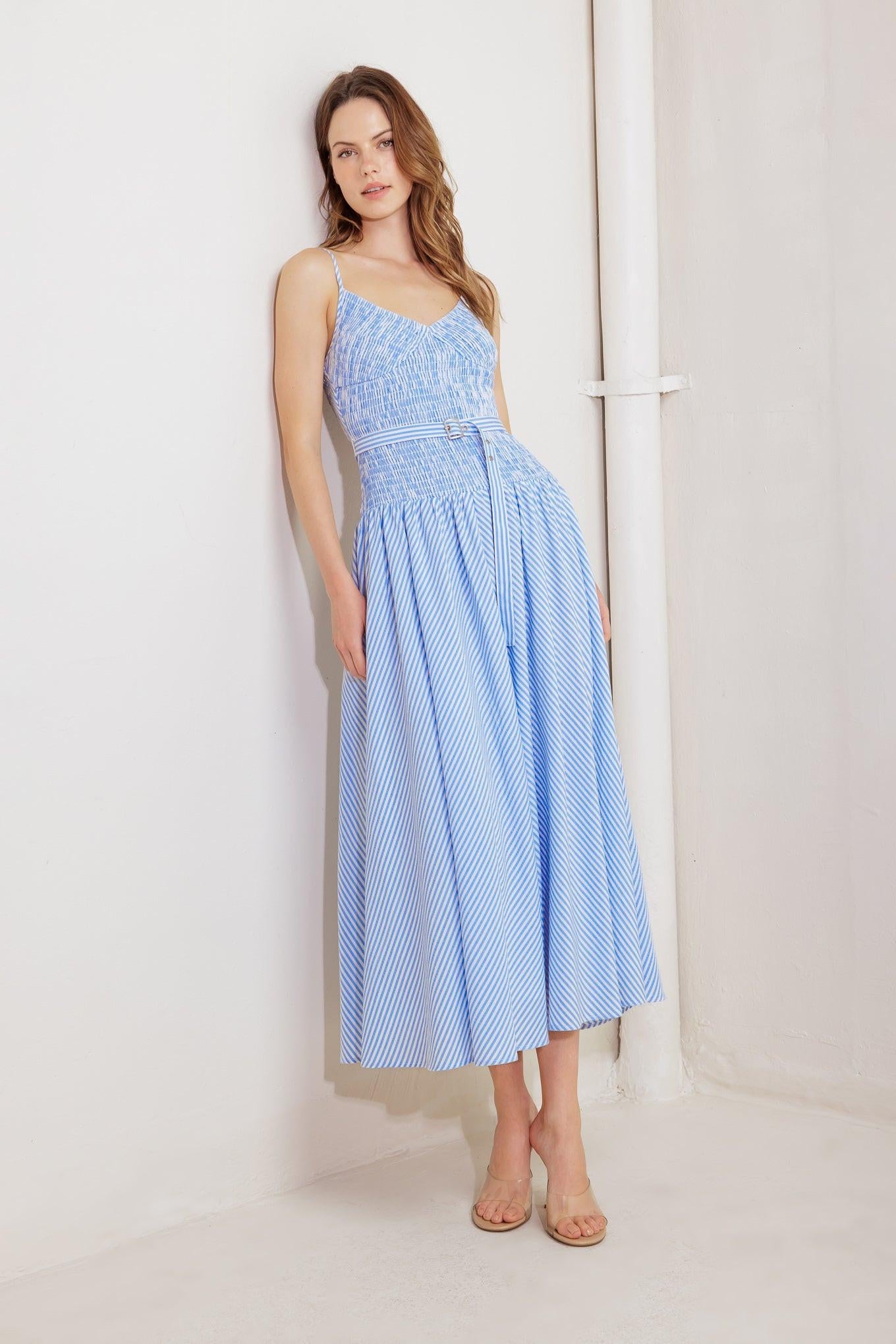 CITY BREEZE WOVEN MIDI DRESS.