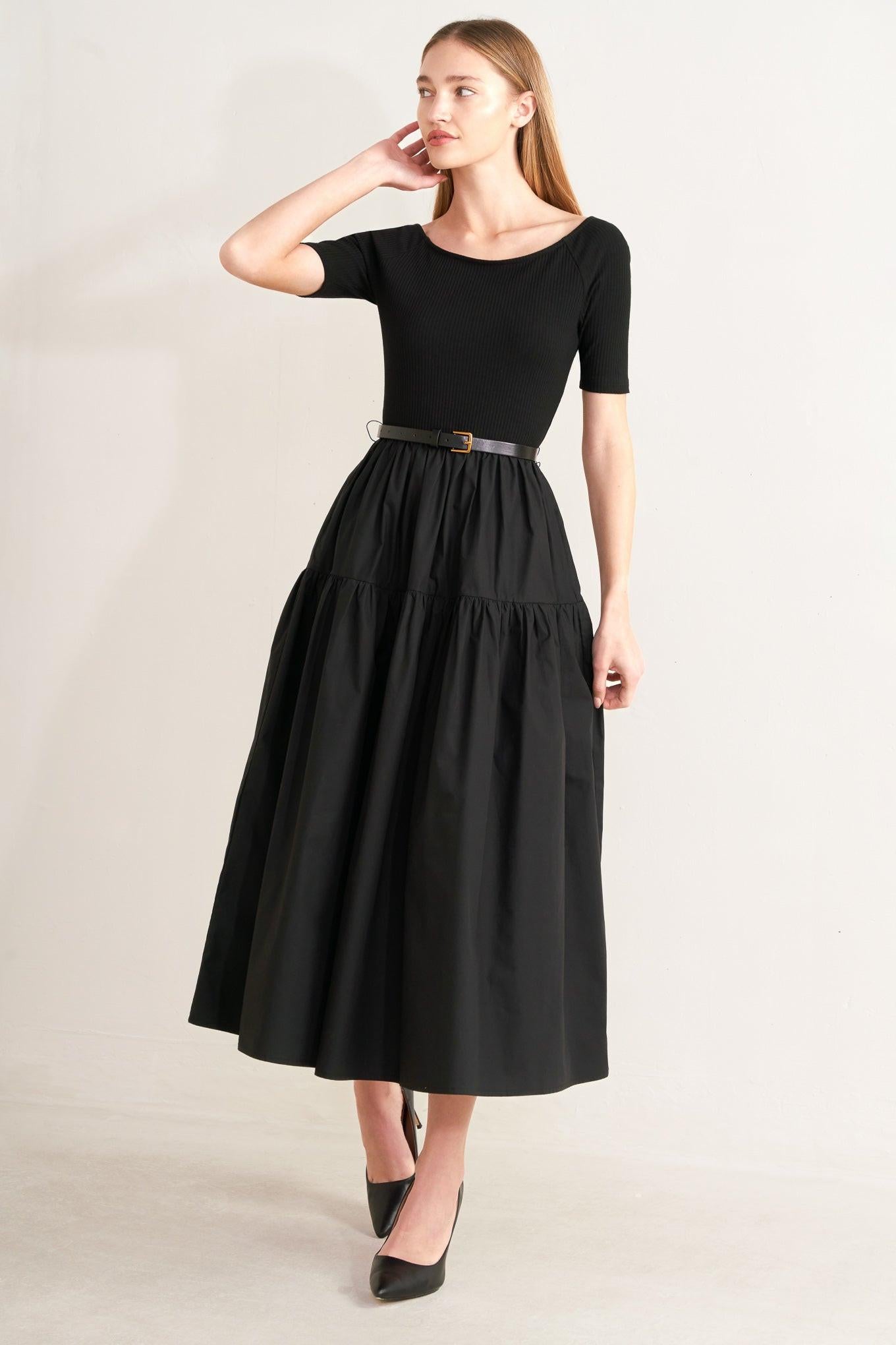 SADDLE BREEZE BLACK MIDI DRESS.
