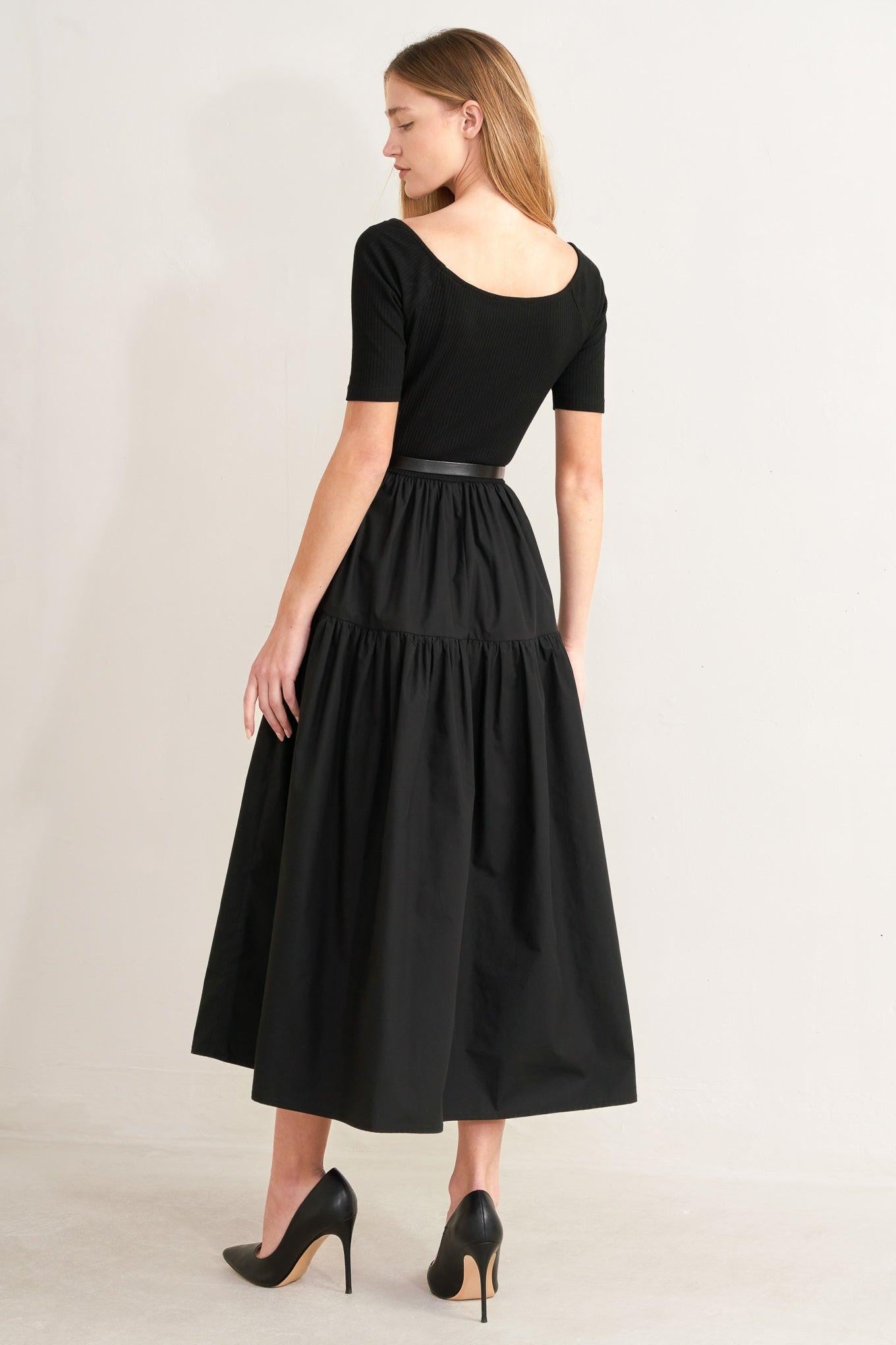 SADDLE BREEZE BLACK MIDI DRESS.