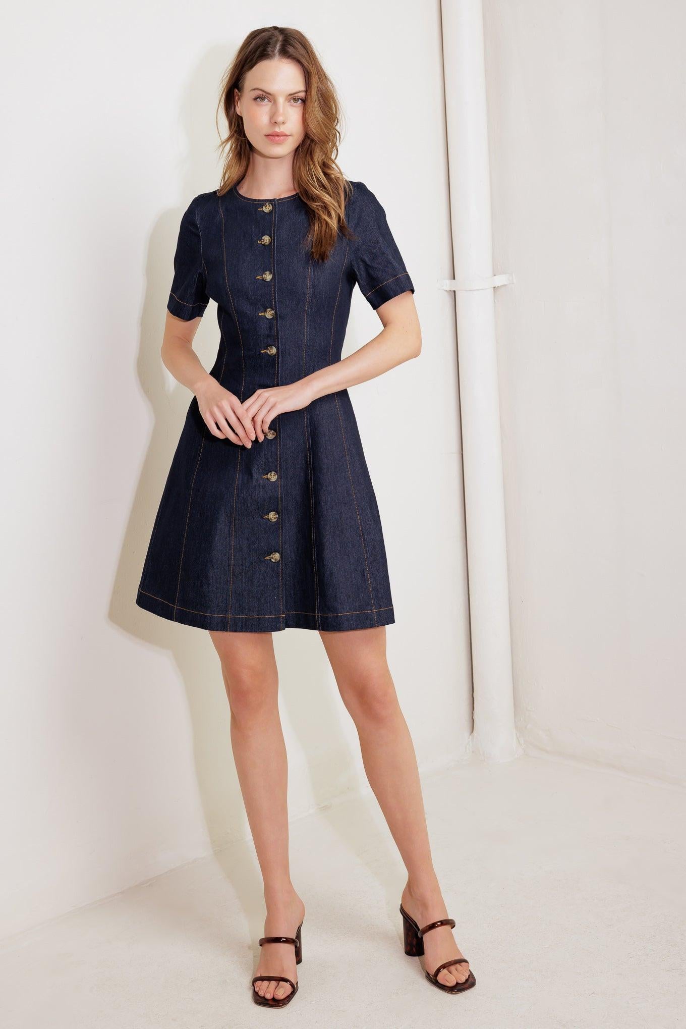 INDIGO TEMPO DENIM MINI DRESS.