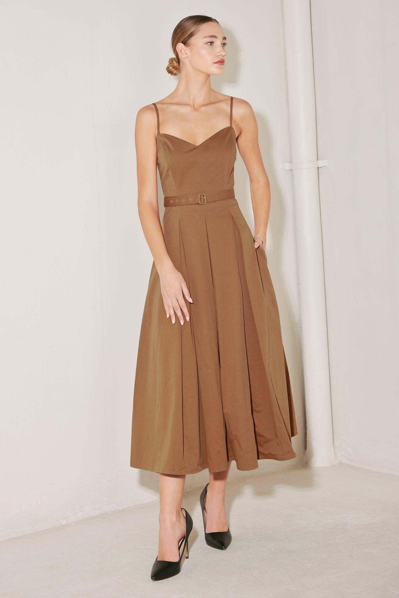SUNSET SILHOUETTE WOVEN MIDI DRESS.