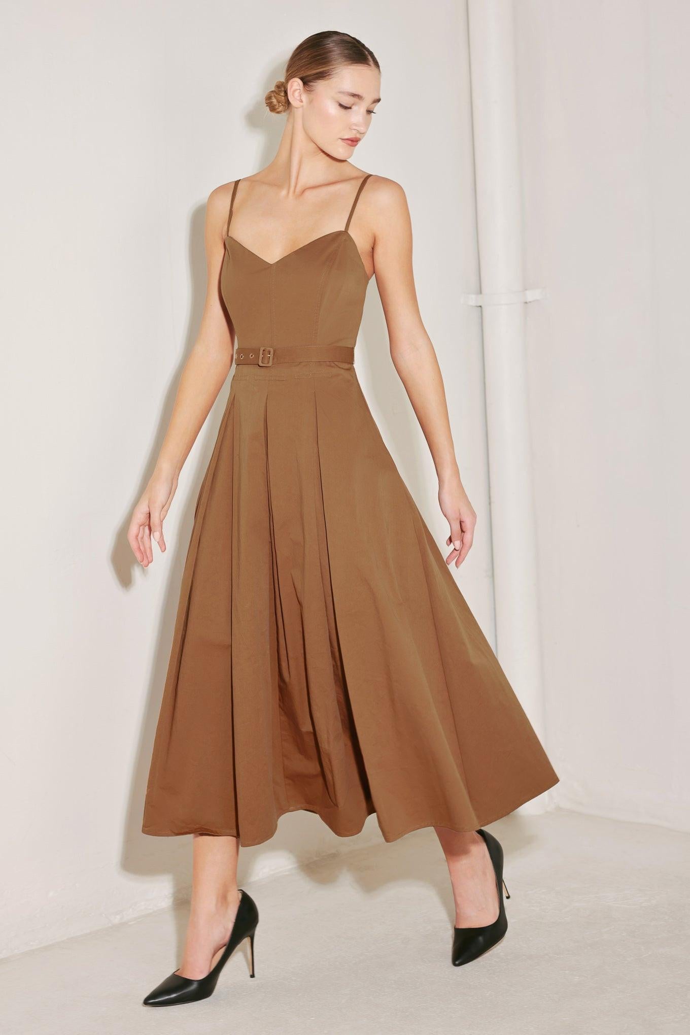 SUNSET SILHOUETTE WOVEN MIDI DRESS.