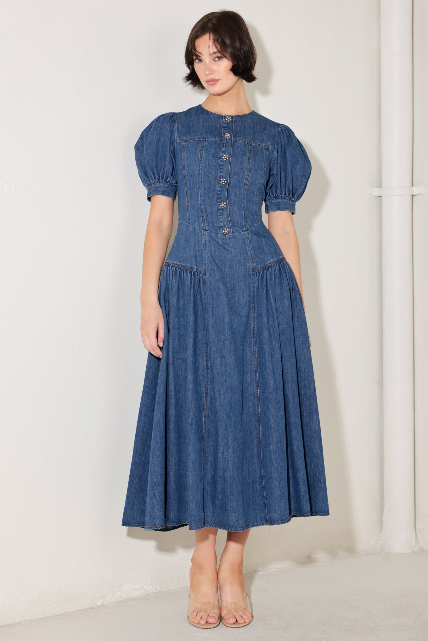 MIDDAY IN BLUE DENIM MIDI DRESS - Flying Tomato - DRESSES - Freemarket