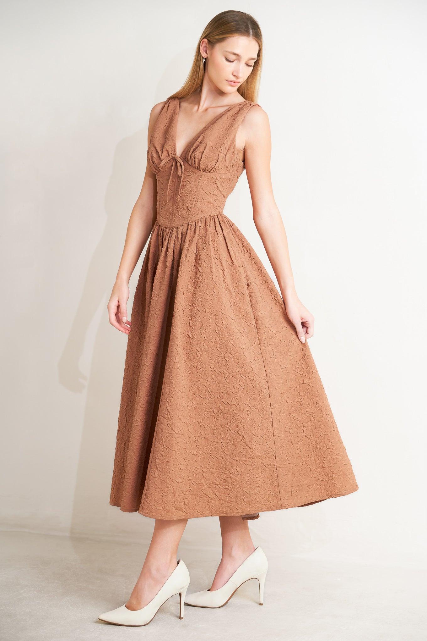 EARTHBOUND CHARM WOVEN MIDI DRESS.