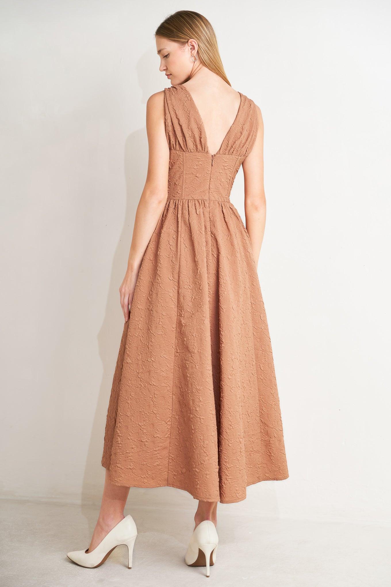 EARTHBOUND CHARM WOVEN MIDI DRESS.