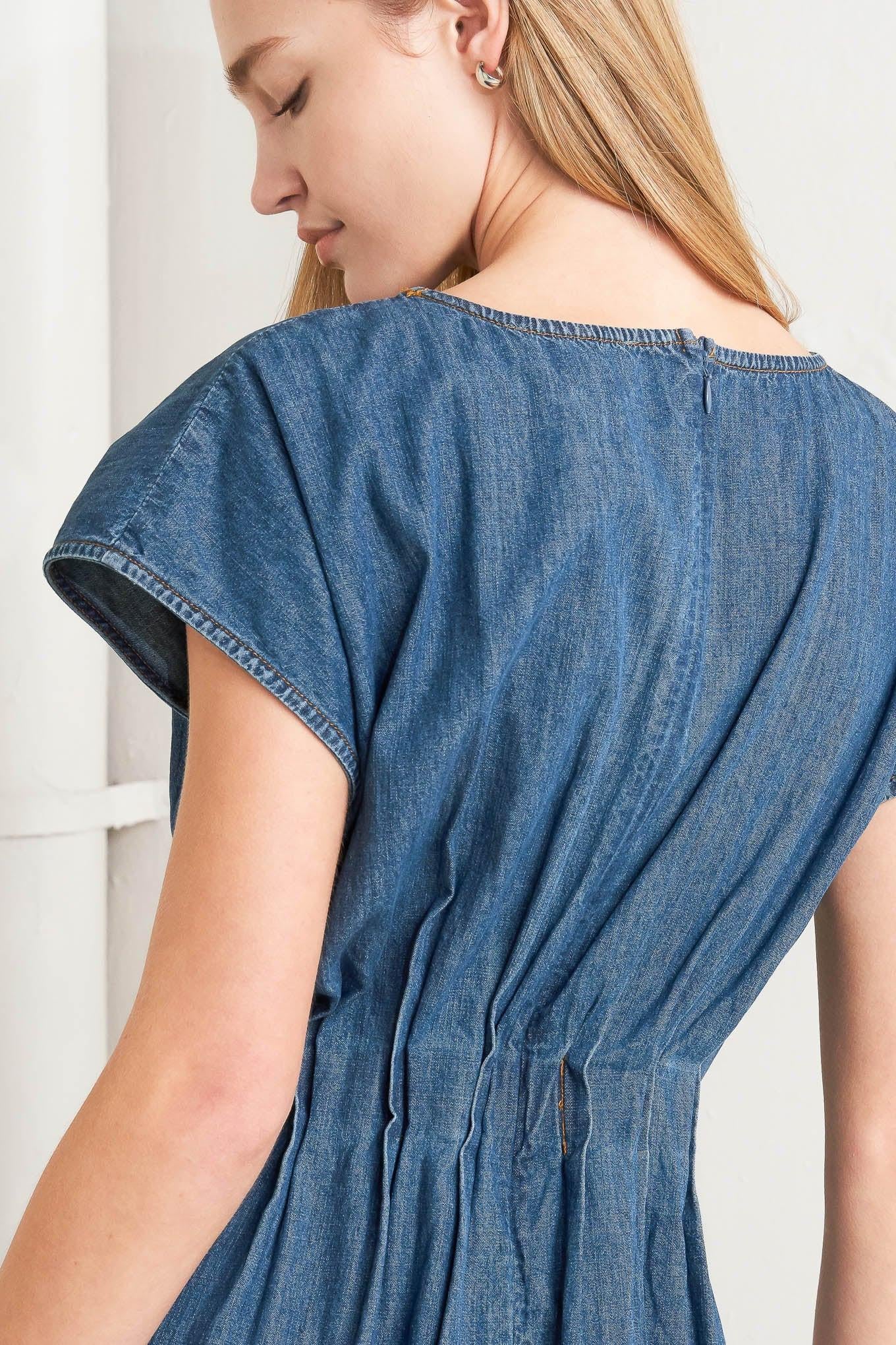 MODERN WORK DENIM MIDI DRESS.