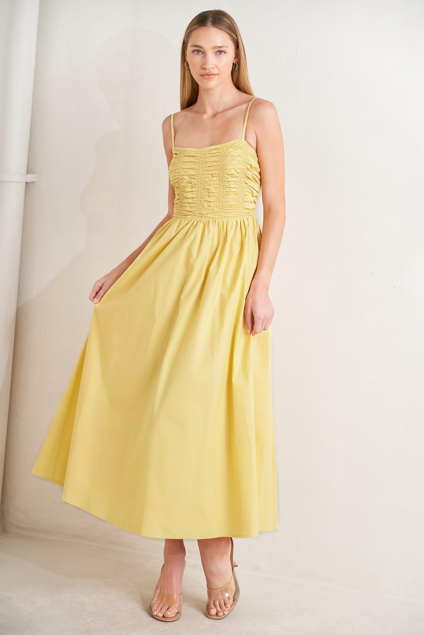 LEMON KISS WOVEN MIDI DRESS.