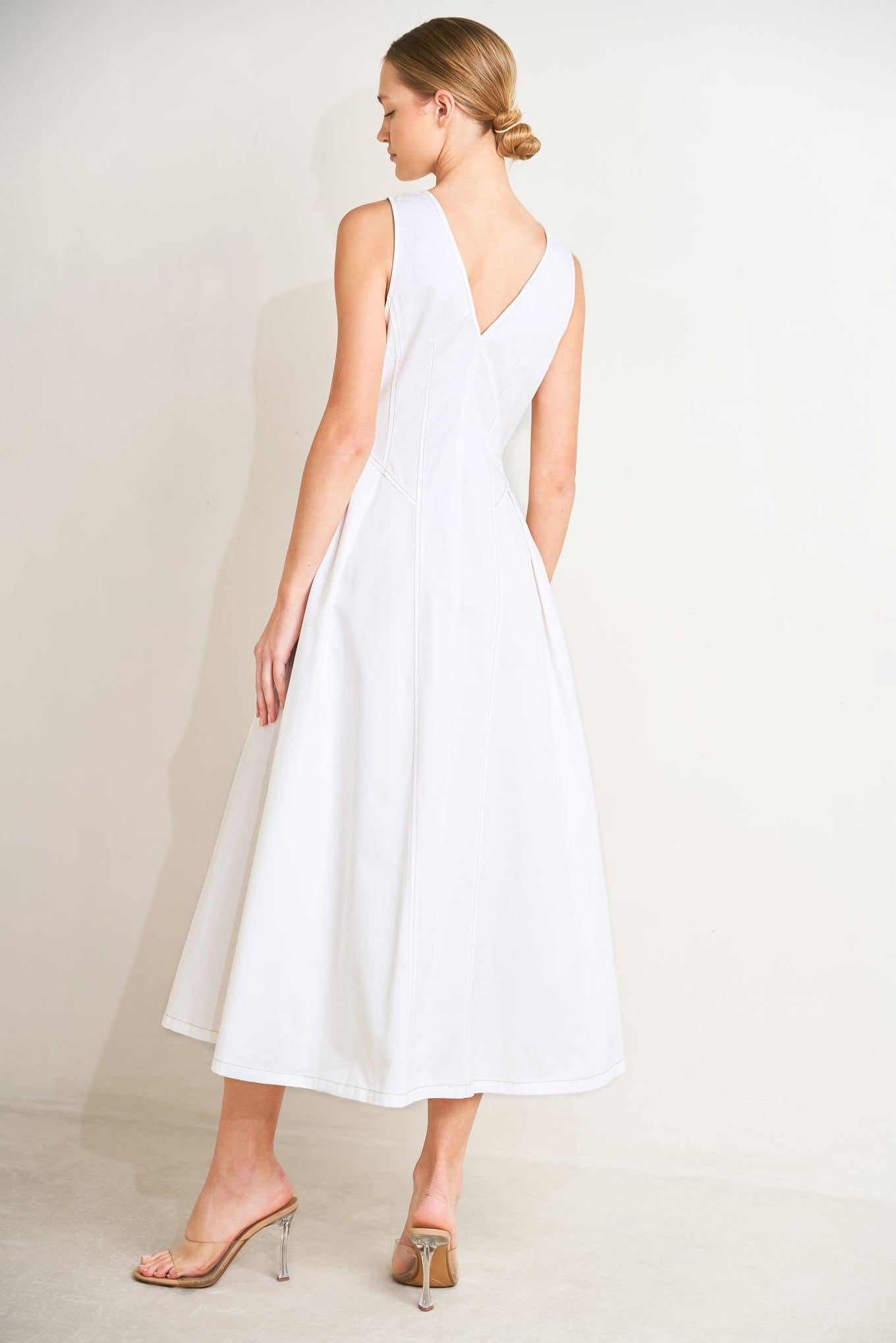 ELEGANTLY YOURS WOVEN MIDI DRESS.