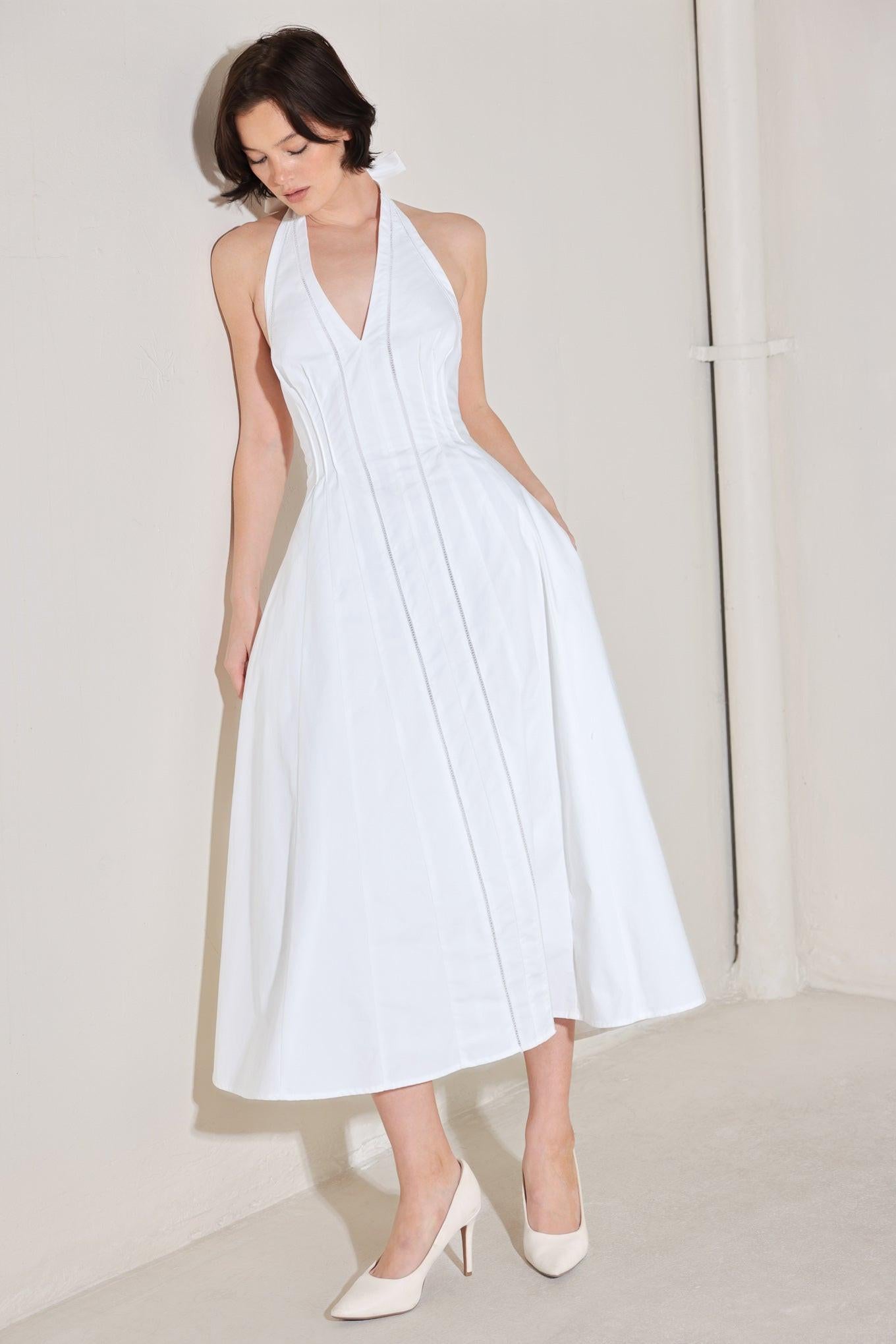 POWDER SKY HALTER WOVEN MIDI DRESS l FREEMARKET – Flying Tomato