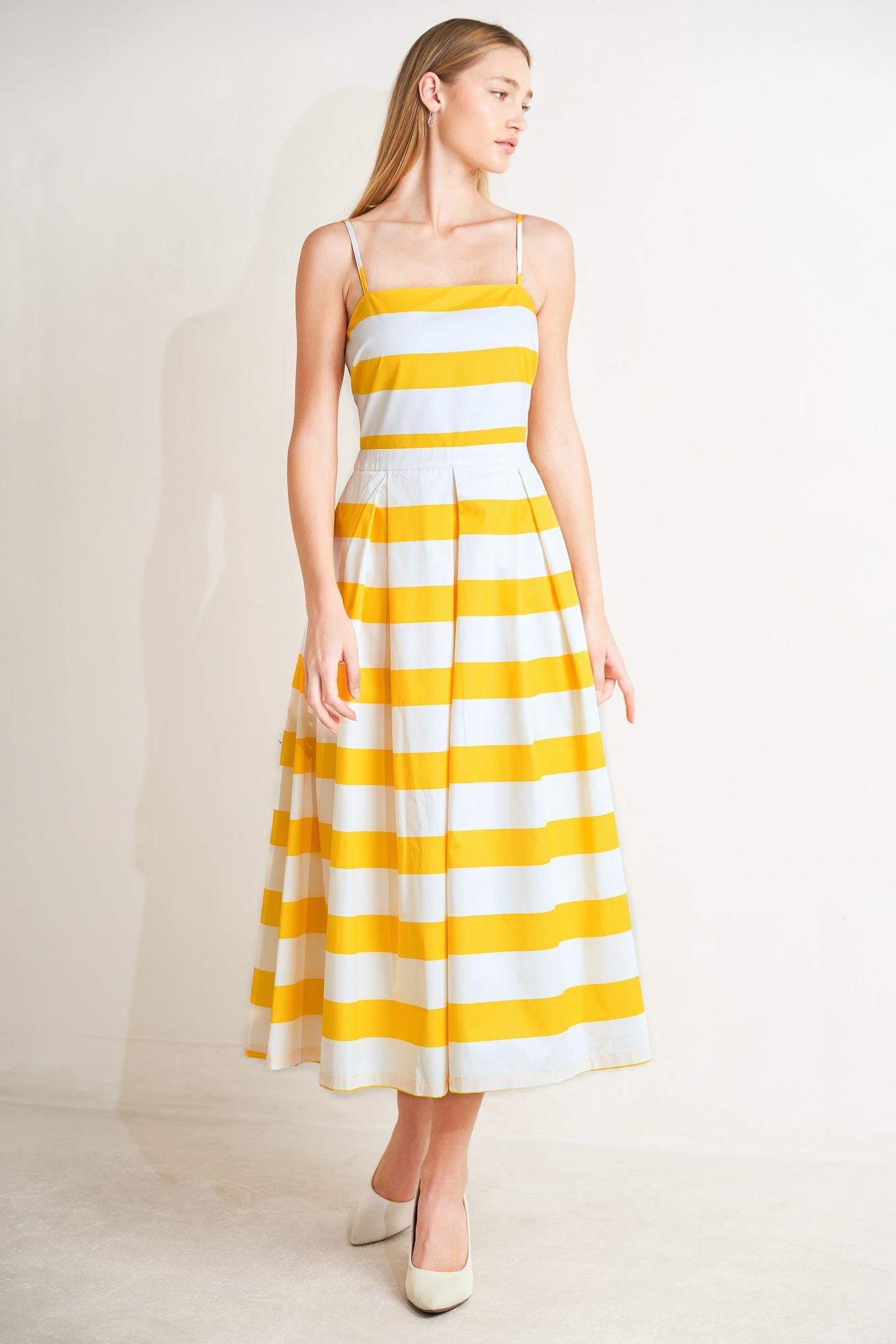 HONEY GLOW WOVEN MIDI DRESS.