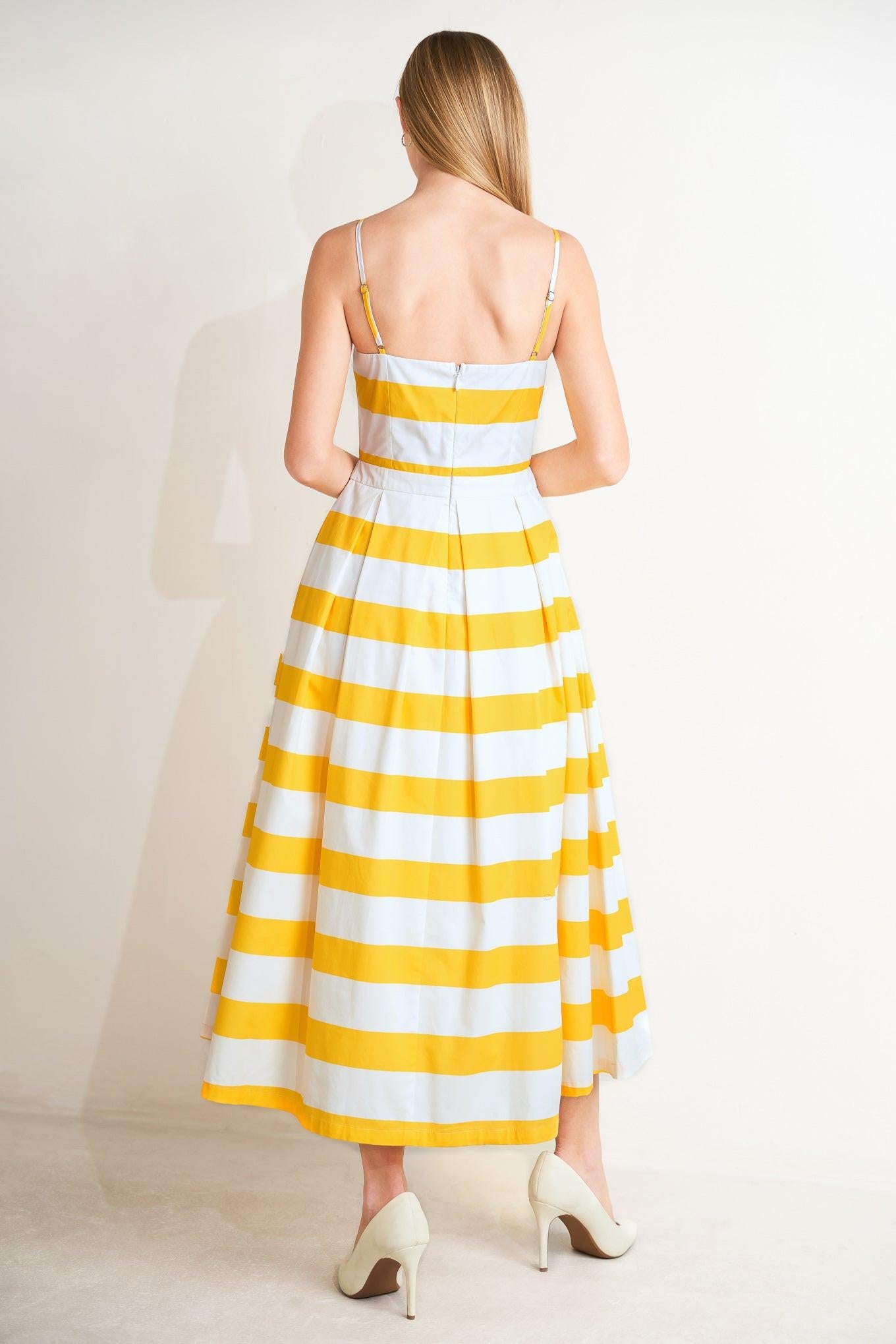 HONEY GLOW WOVEN MIDI DRESS.