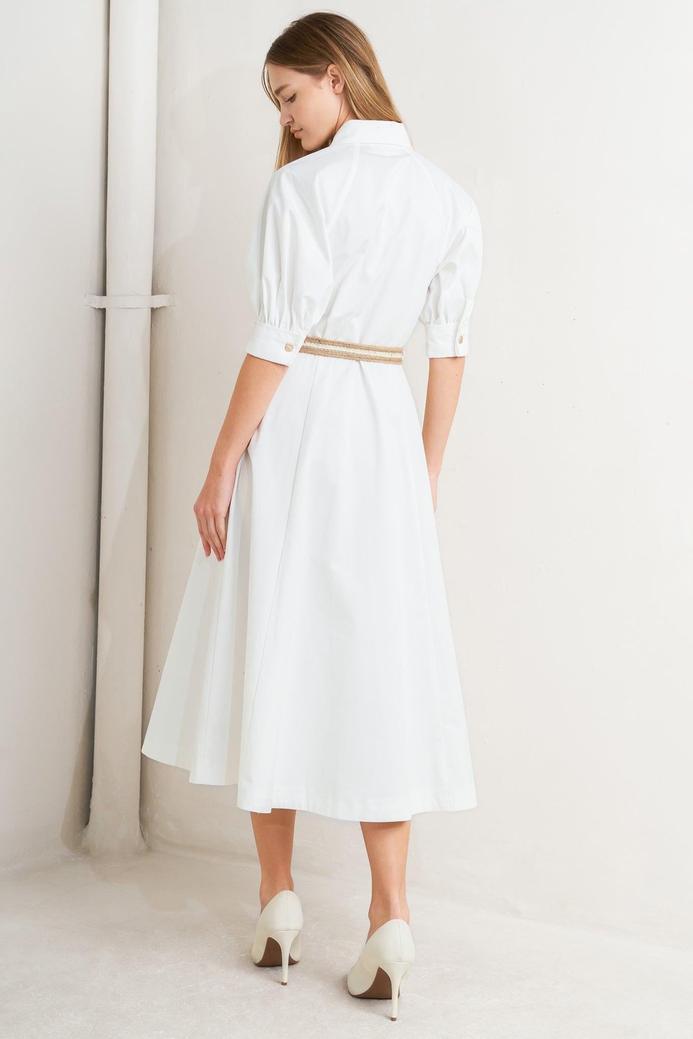RELAXED TAILOR WOVEN MIDI DRESS.