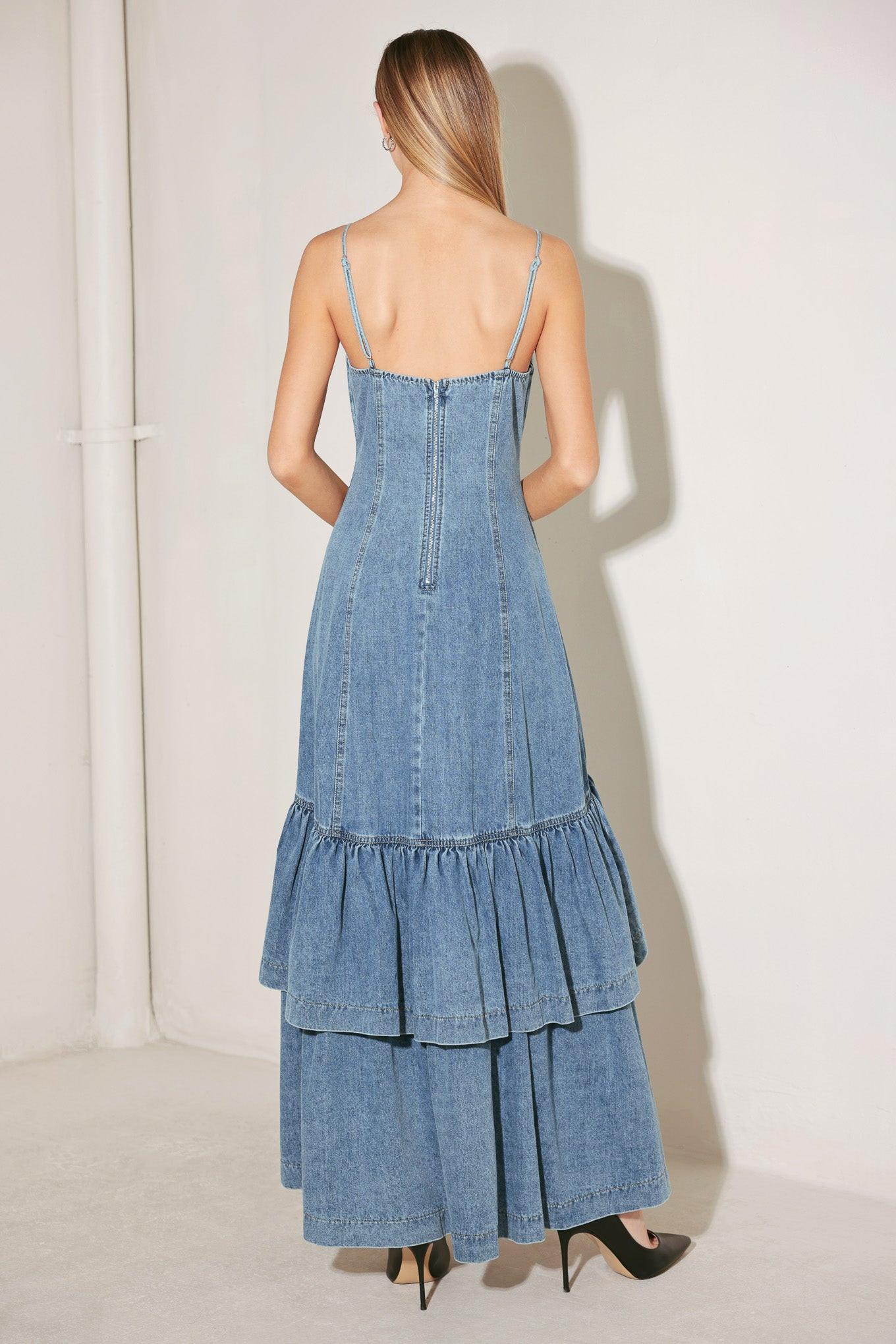 RUNWAY REBEL DENIM MIDI DRESS.