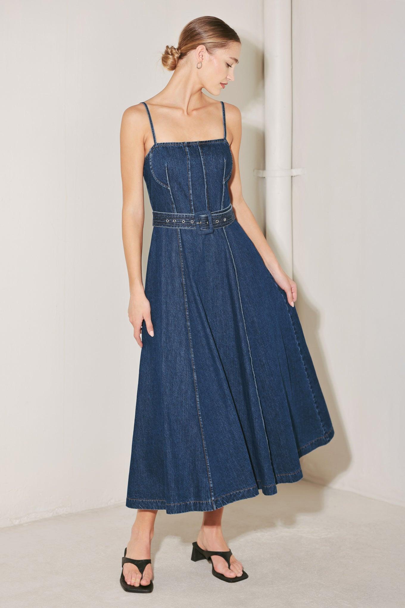 UNDERSTATED ICON DENIM MIDI DRESS.