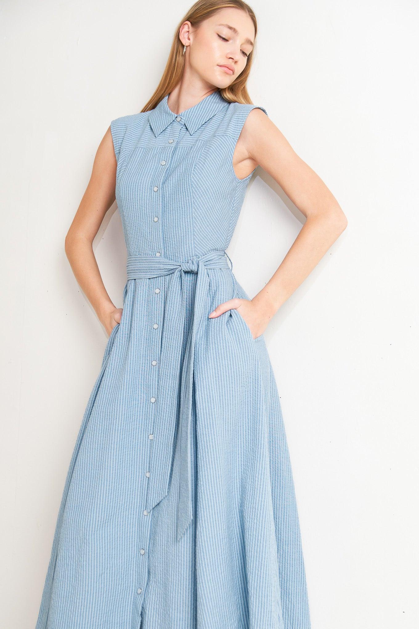 CAFE AU LAIT WOVEN MIDI DRESS.