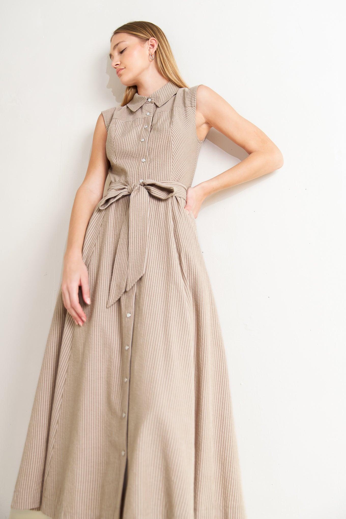 CAFE AU LAIT WOVEN MIDI DRESS.