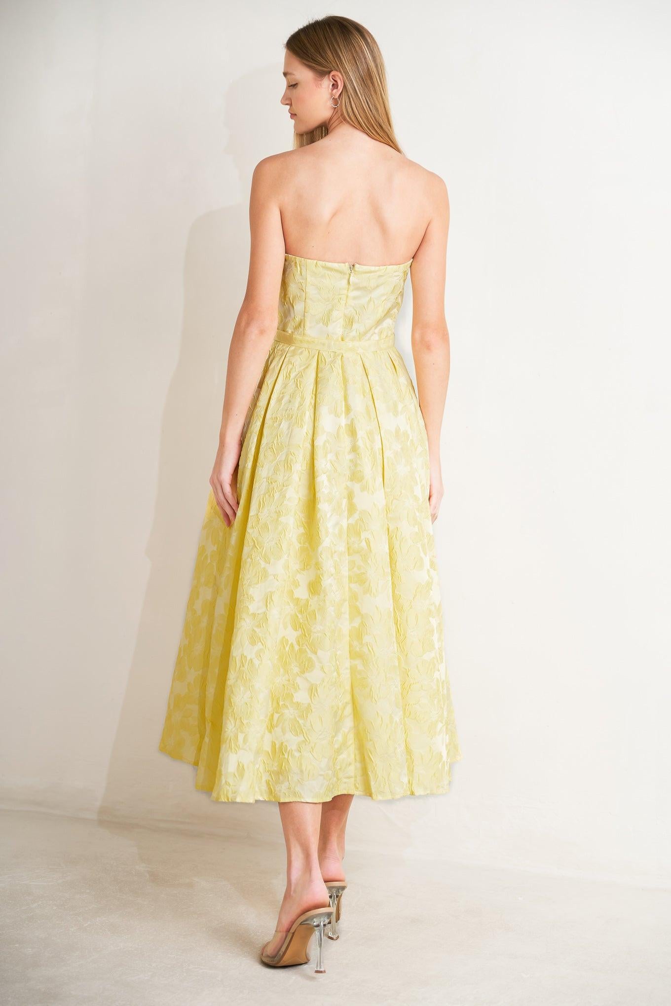 BUTTERCUP BLOOM WOVEN MIDI DRESS.