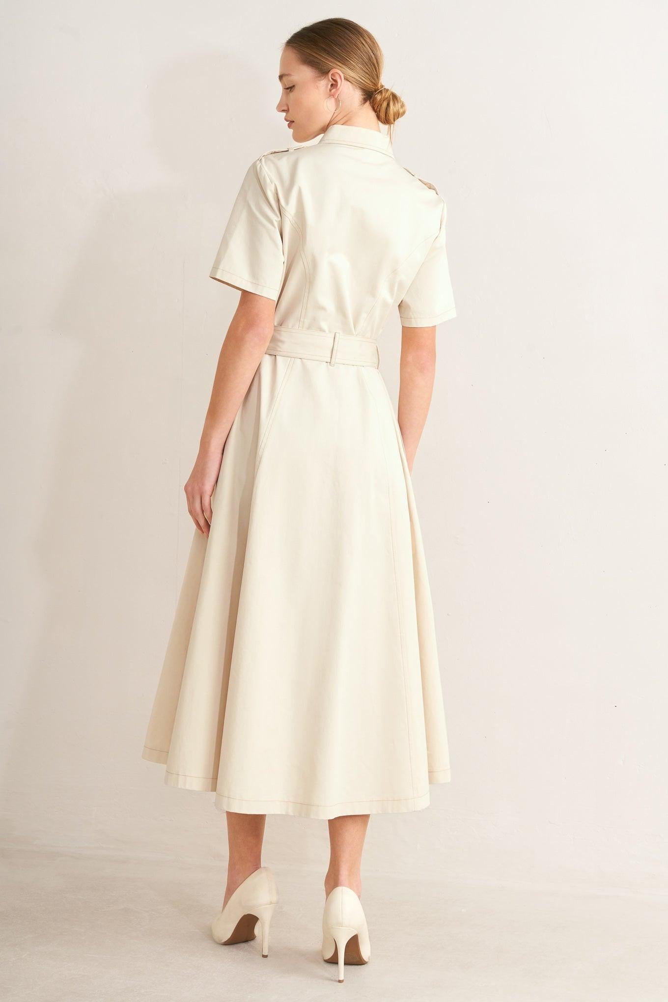 SANDSTONE GRACE WOVEN MIDI SHIRT DRESS.