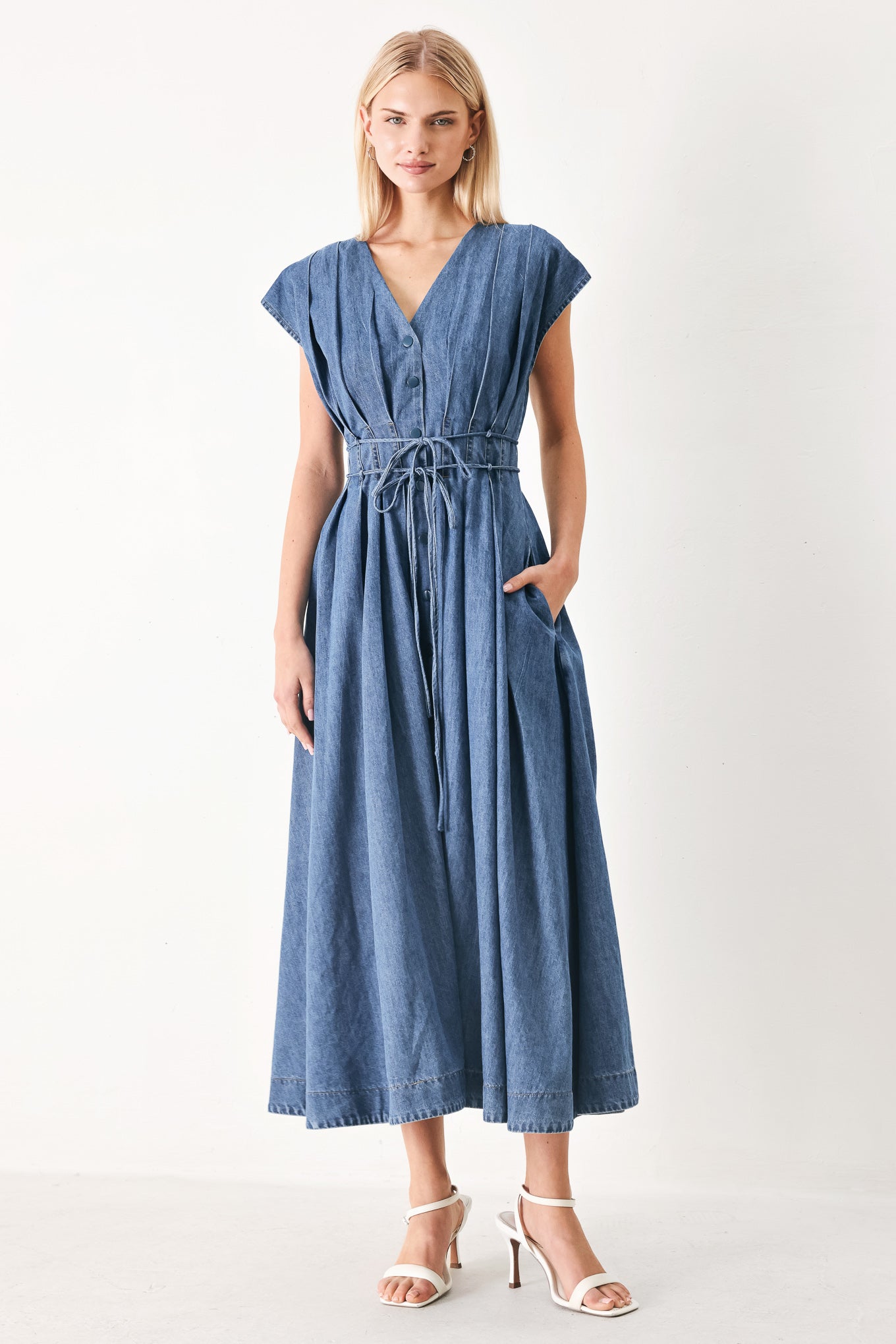 MIDNIGHT FLOW DENIM MIDI DRESS l FLYING TOMATO – Flying Tomato