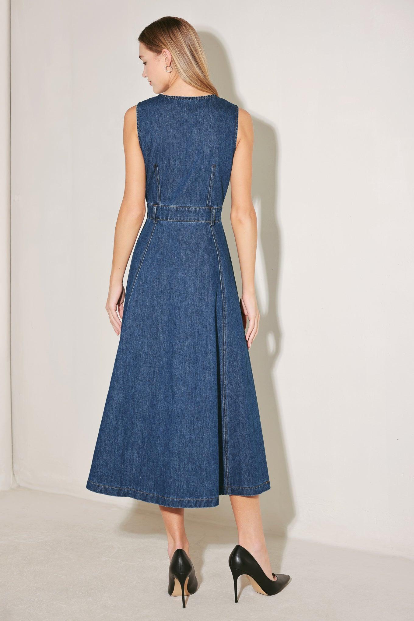 PARIS IN DENIM MIDI DRESS.